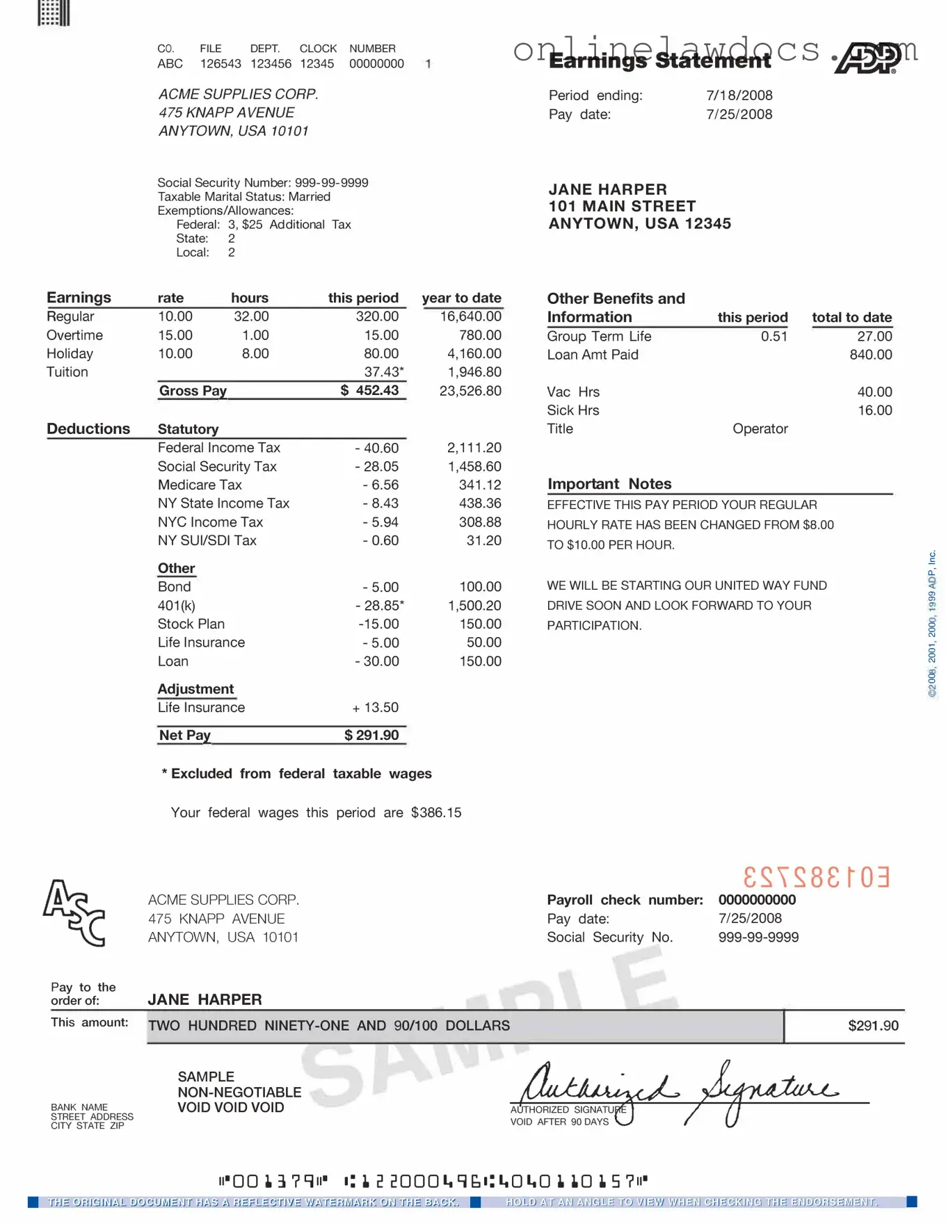 Fill a Valid Adp Pay Stub Form