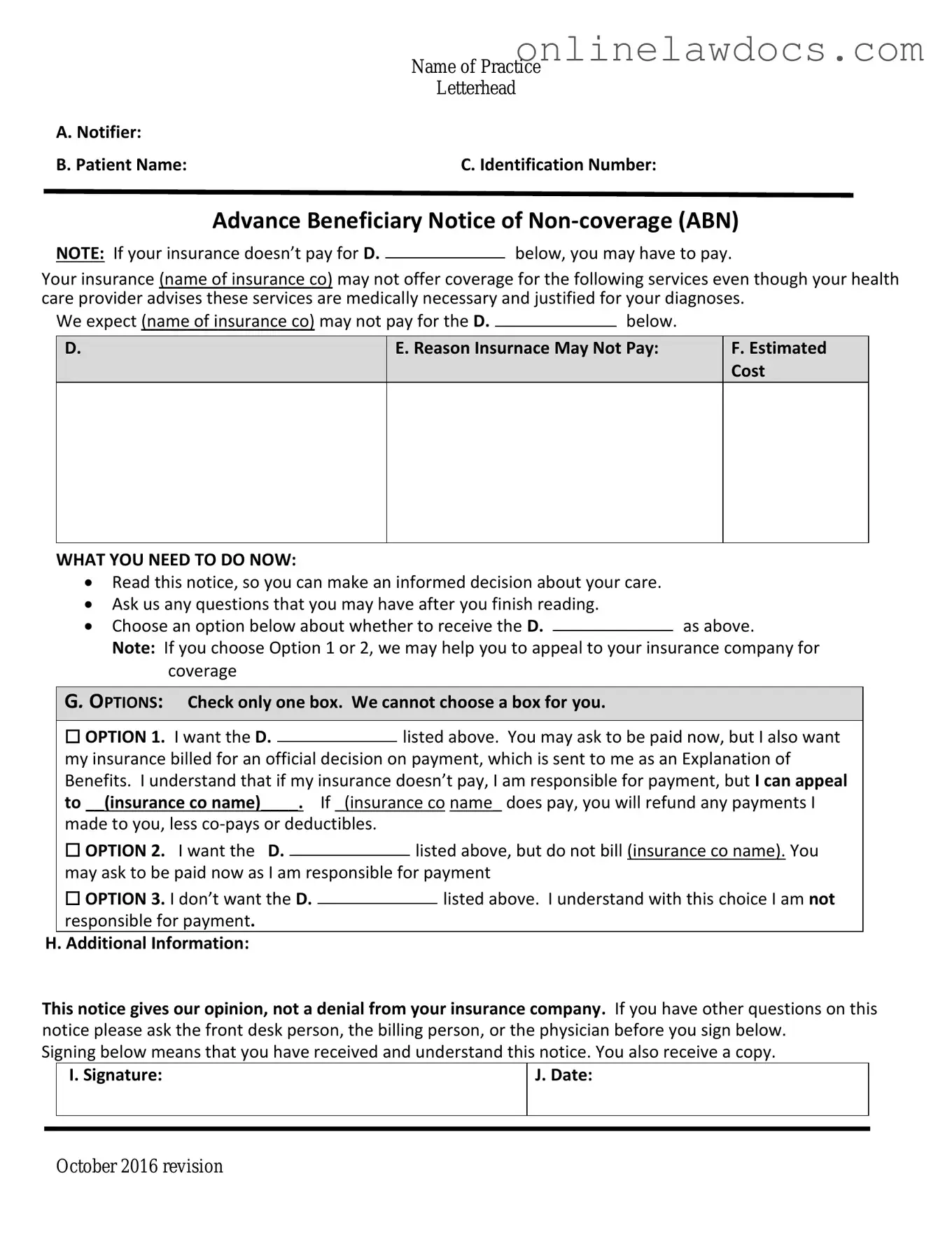 Fill a Valid Advance Beneficiary Notice of Non-coverage Form