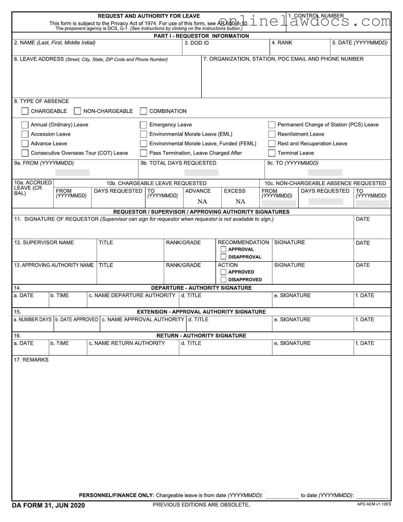Fill a Valid Da 31 Form