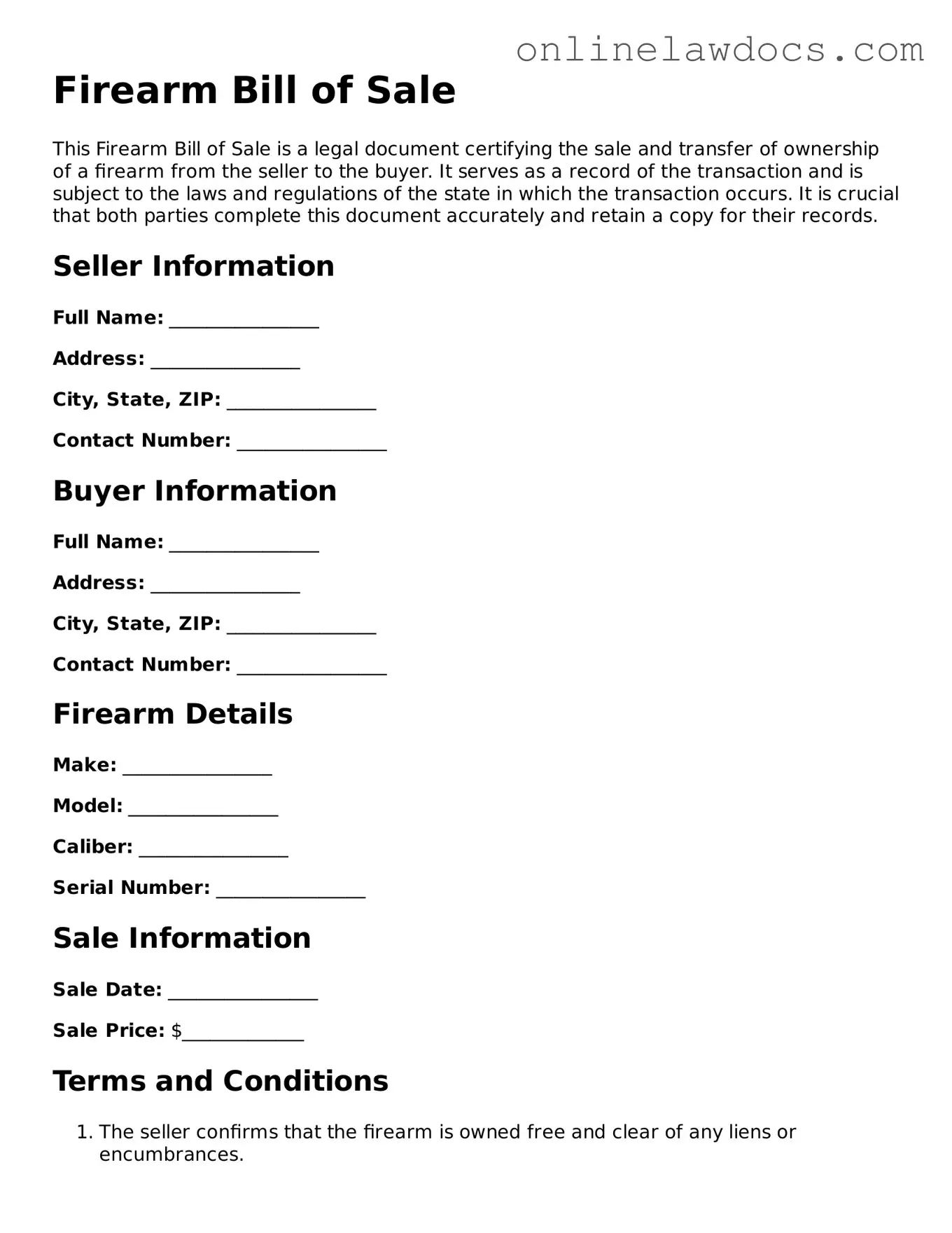 Free Firearm Bill of Sale Document