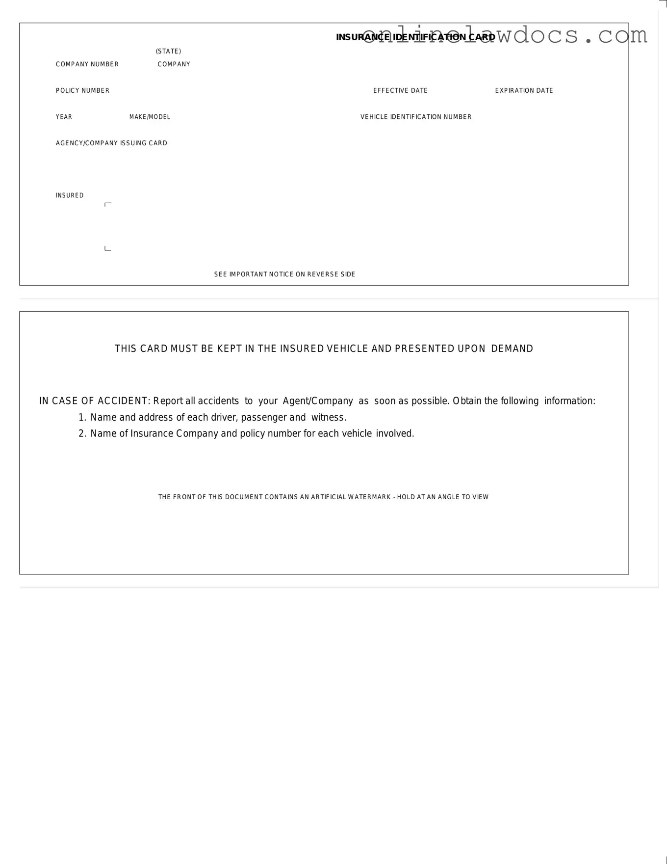 Fill a Valid Auto Insurance Card Form