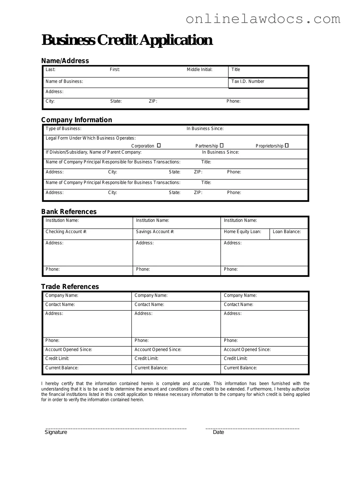 Fill a Valid Business Credit Application Form