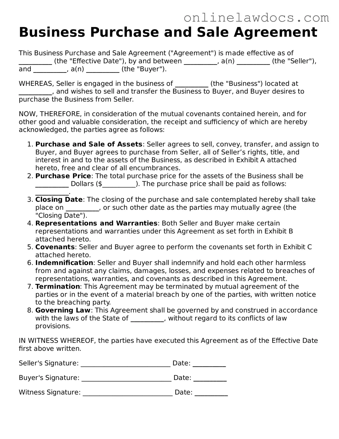 Free Business Purchase and Sale Agreement Document