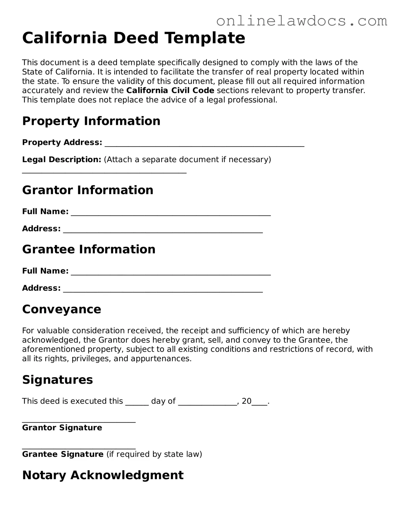 Legal  Deed Document for California