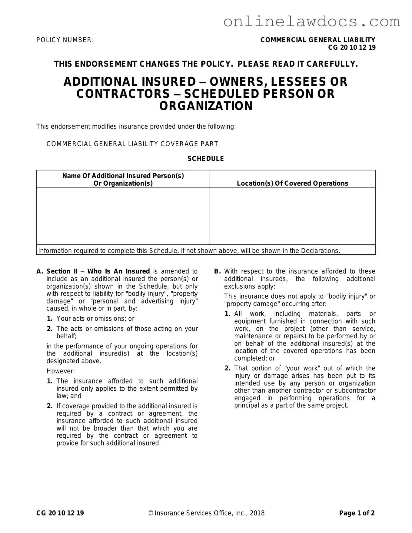 Fill a Valid Cg 20 10 07 04 Liability Endorsement Form