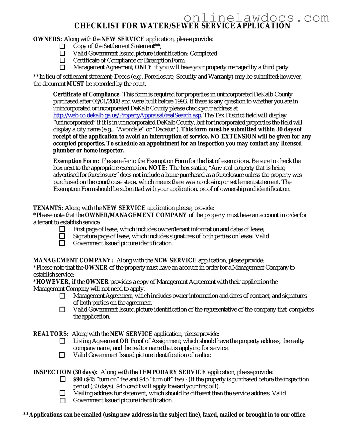 Fill a Valid Dekalb County Water Application Form