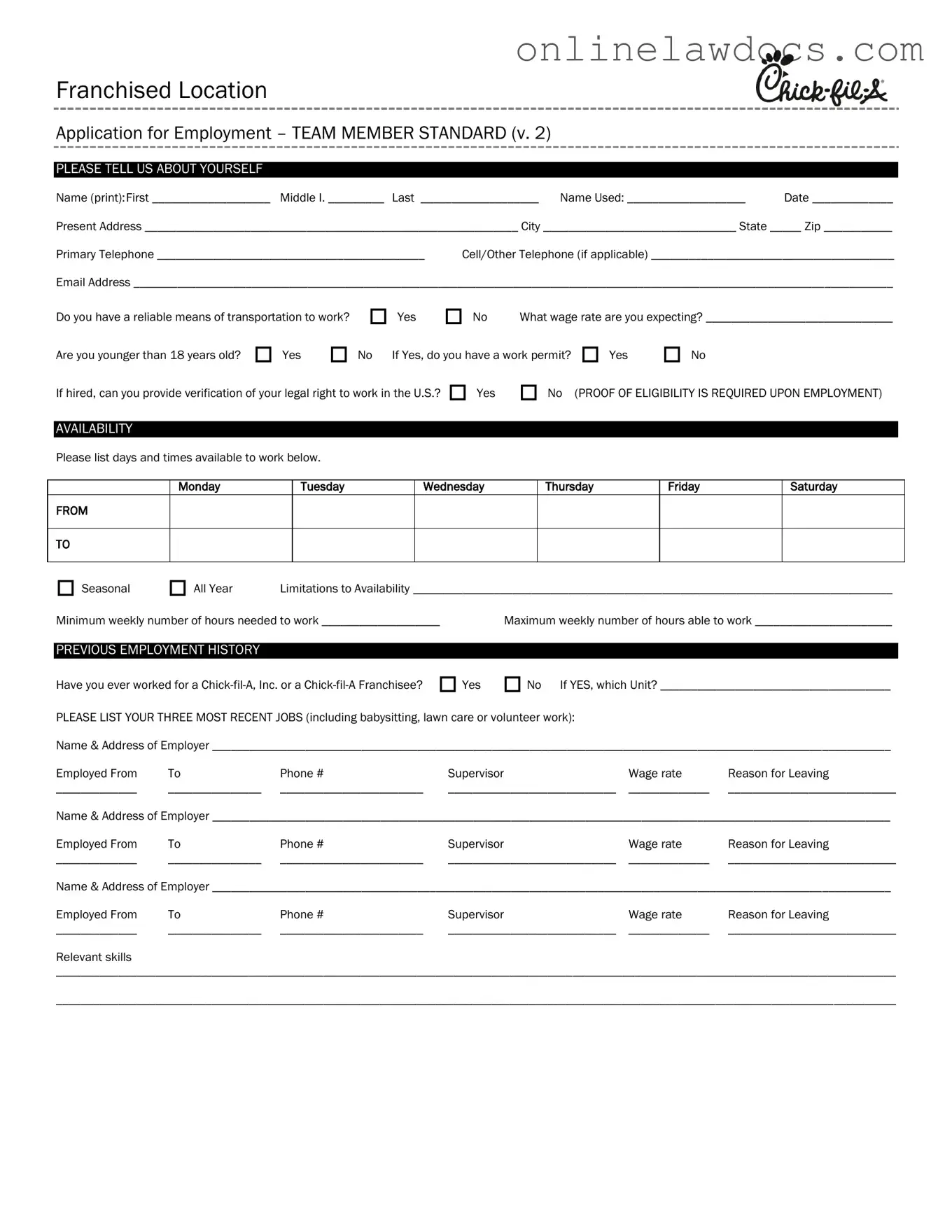 Fill a Valid Chick Fil A Job Application Form