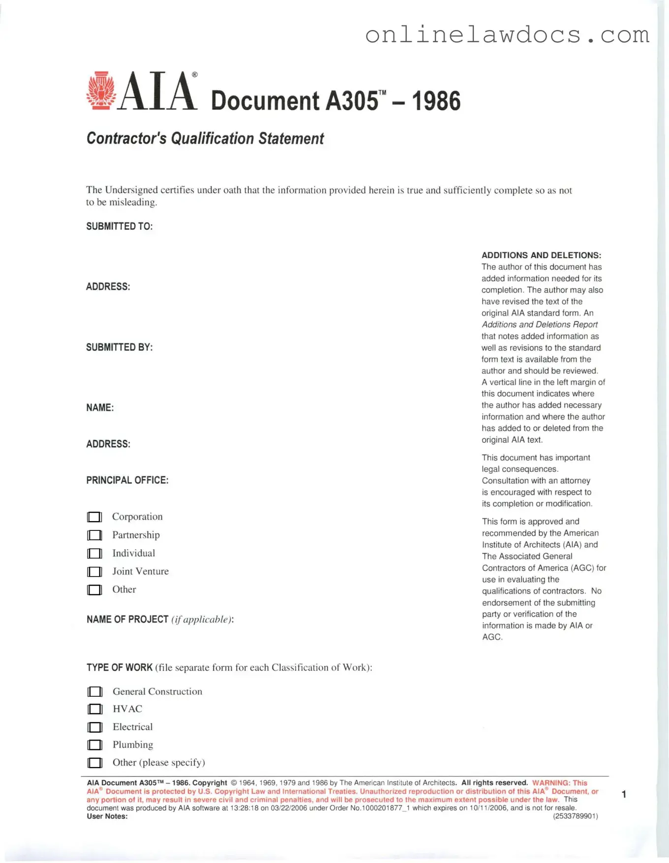 Fill a Valid AIA A305 Form