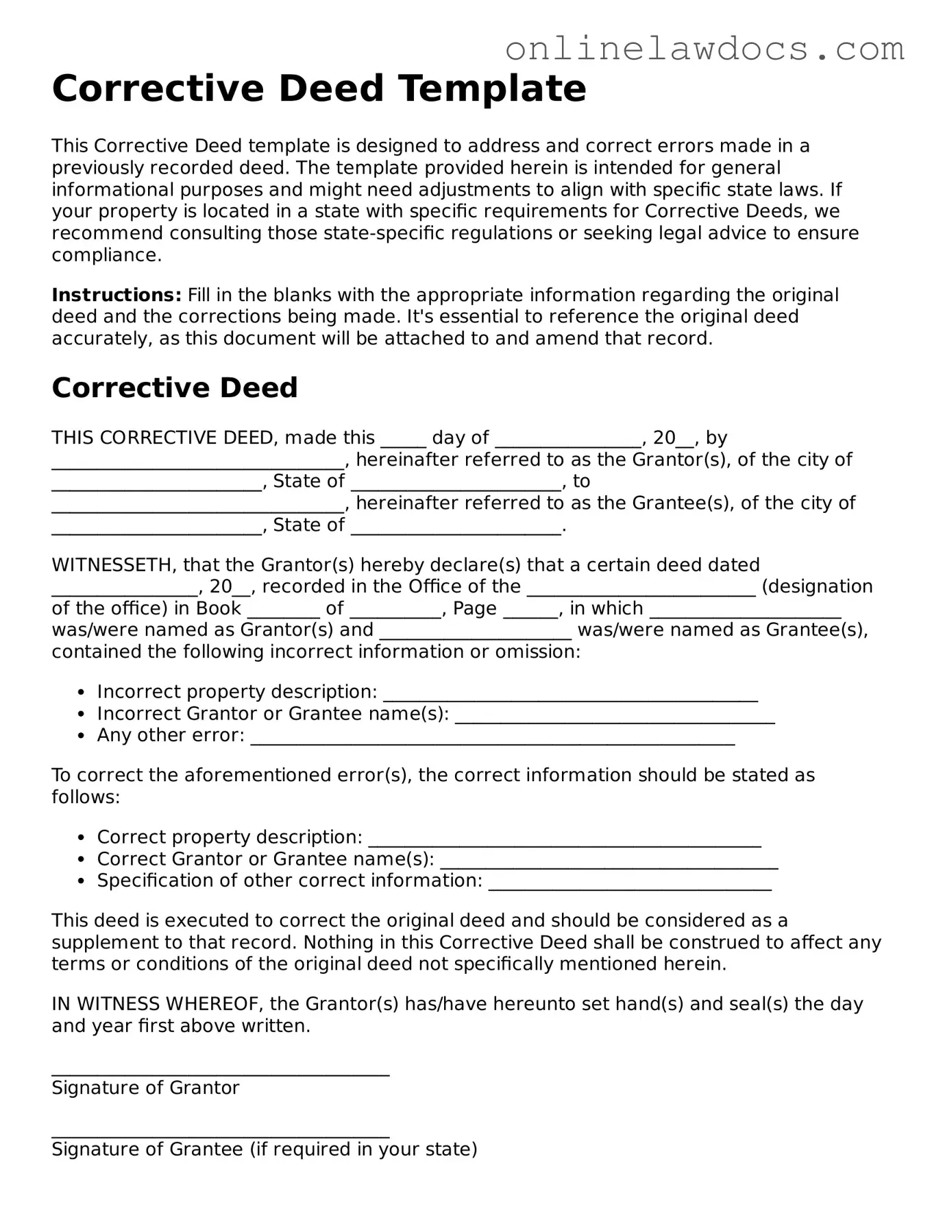 Free Corrective Deed Document