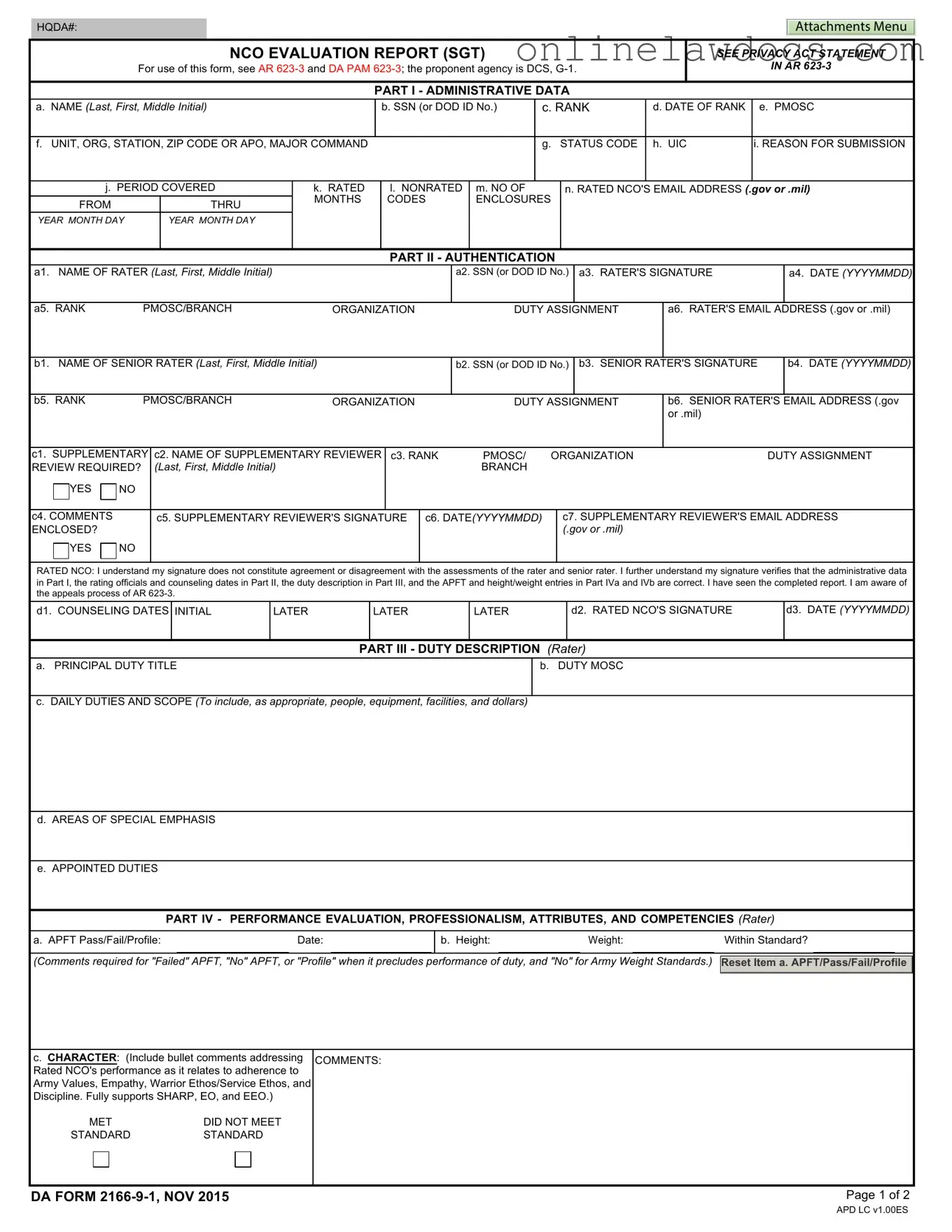 Fill a Valid Da 2166 9 1 Form