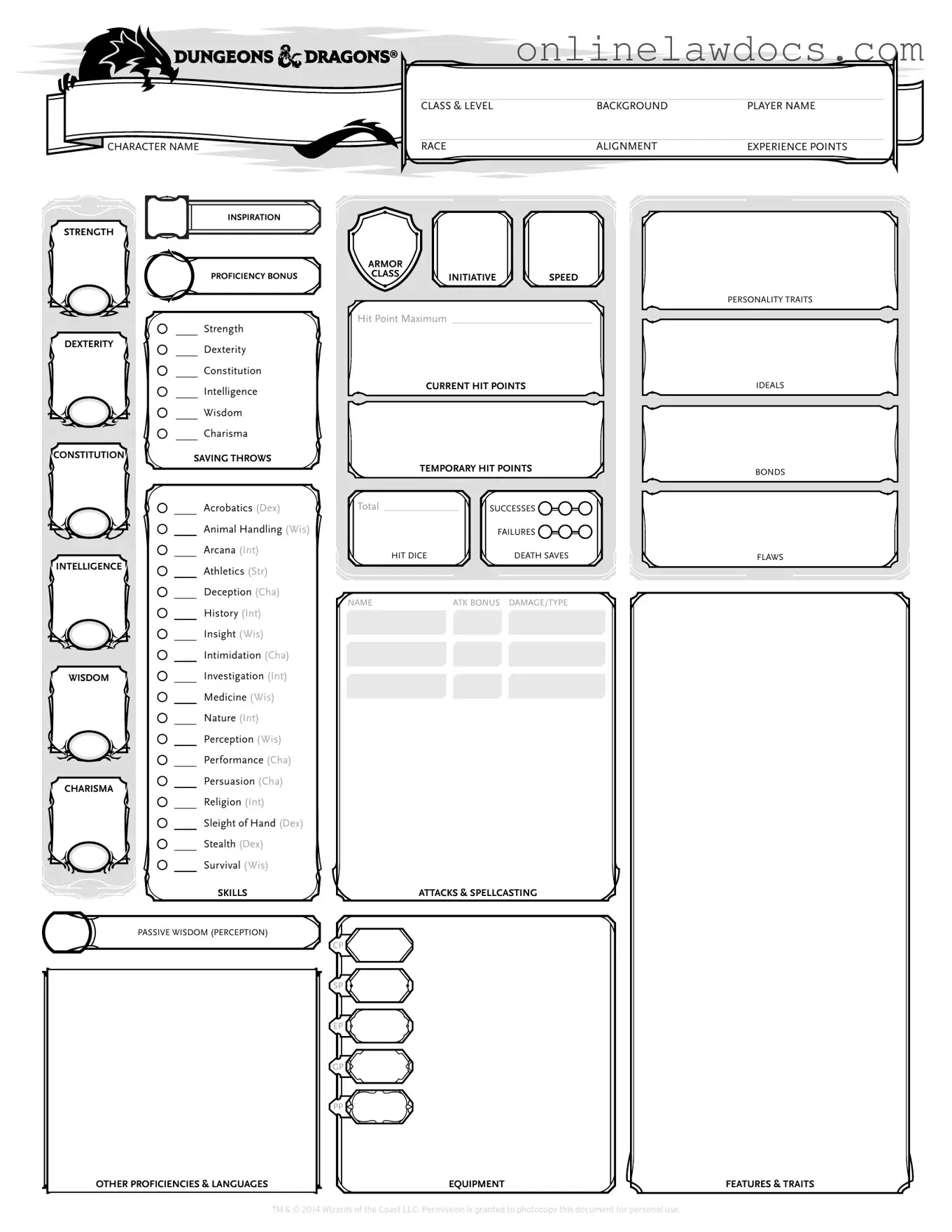 Fill a Valid Dnd Character Sheet Form