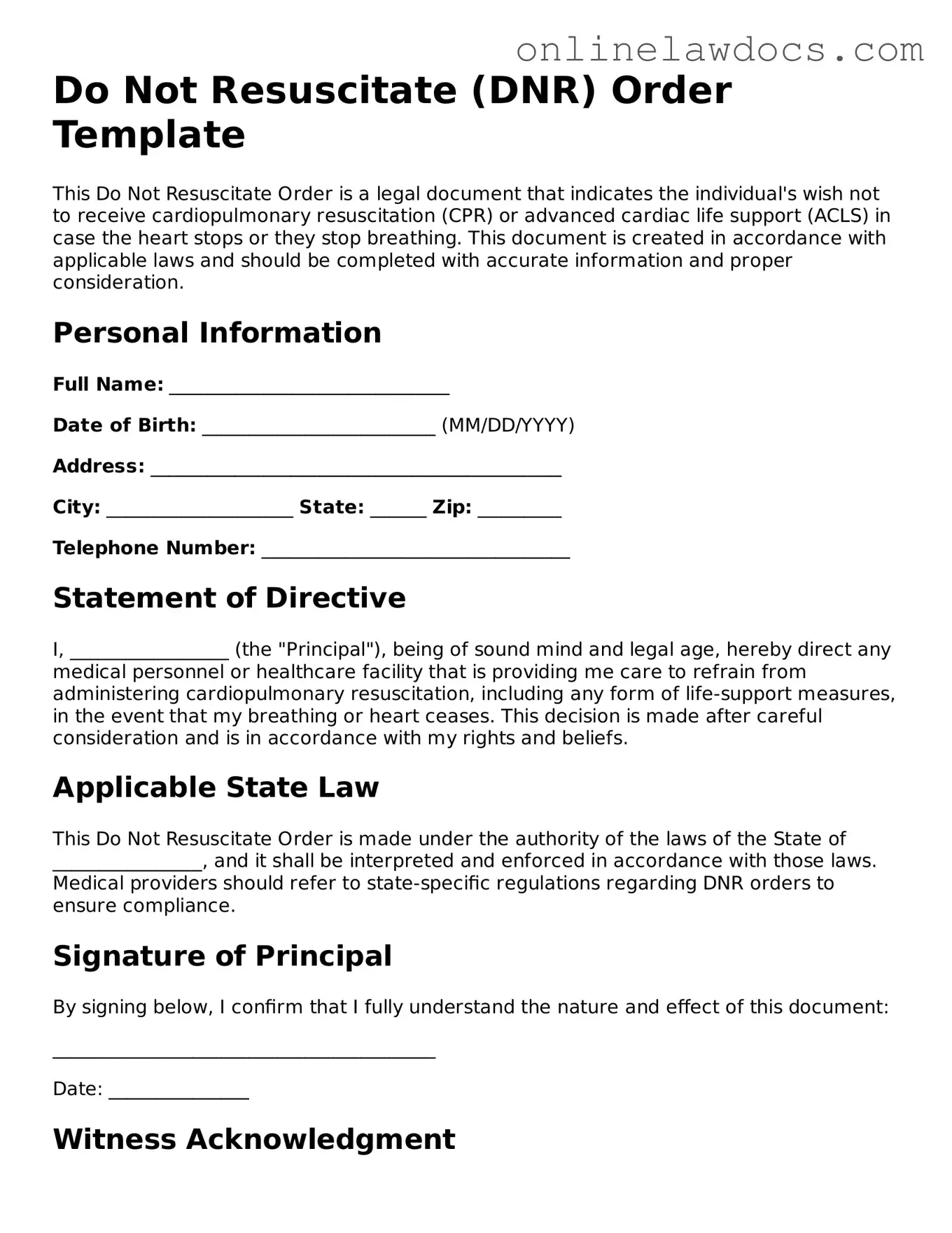 Free Do Not Resuscitate Order Document