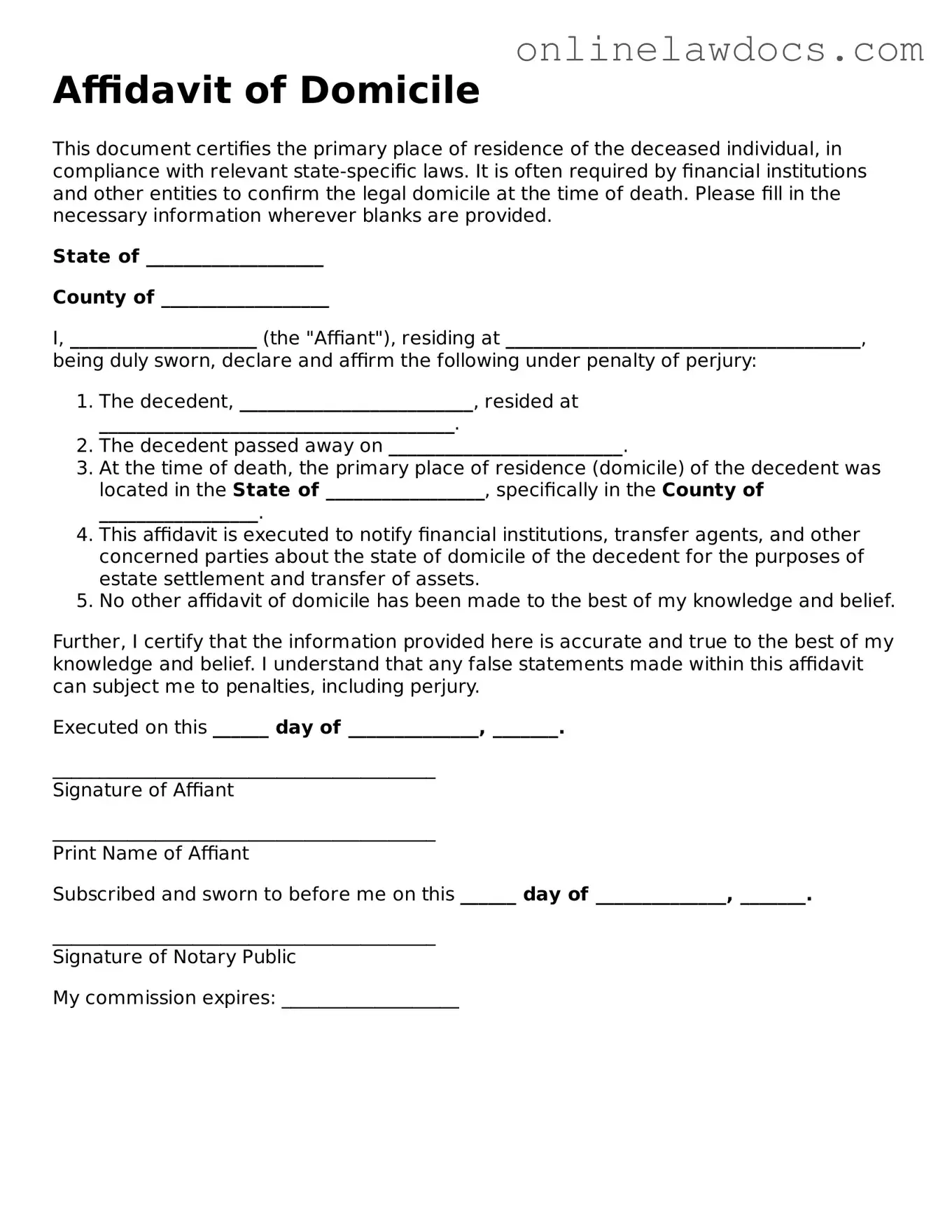 Free Affidavit of Domicile Document