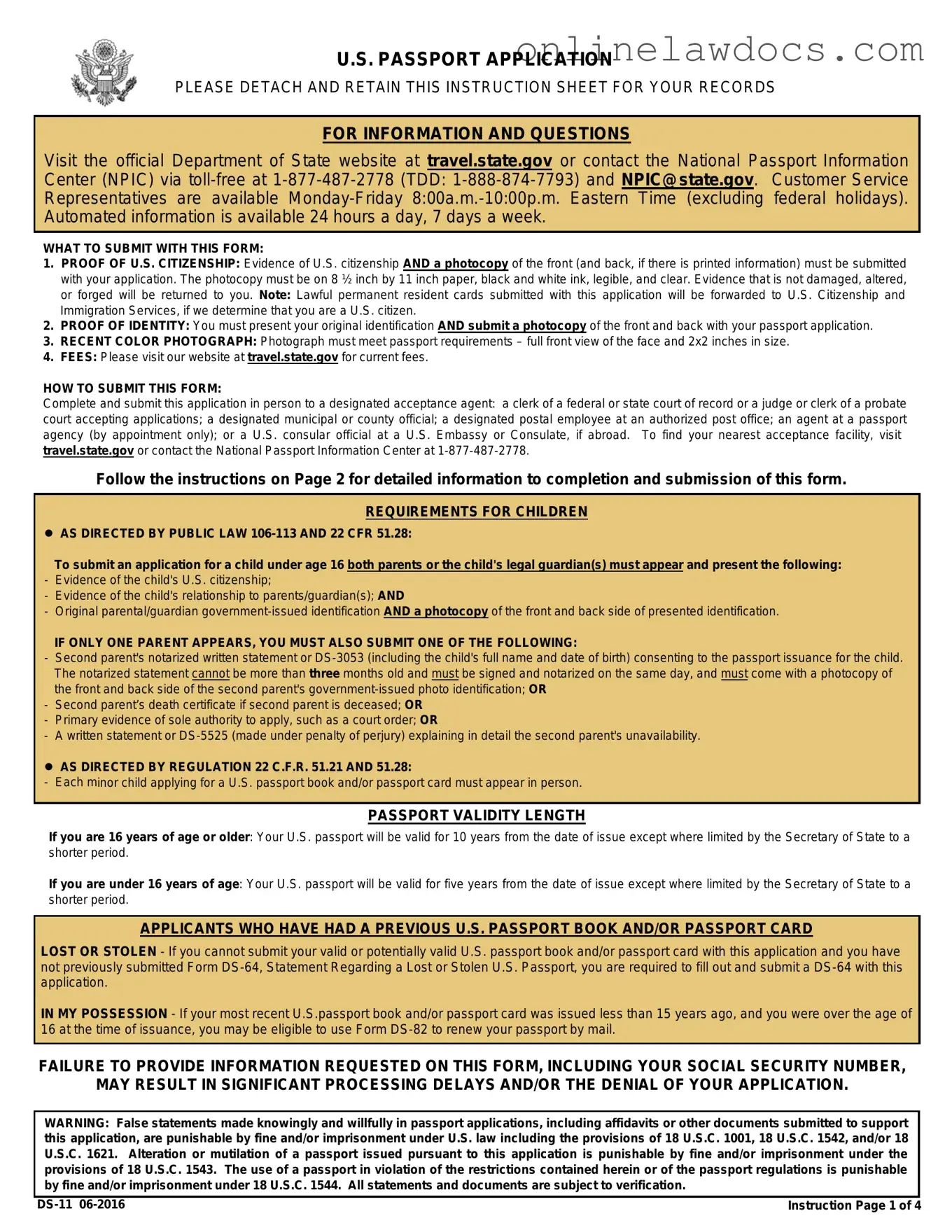 Fill a Valid DS-11 U.S. Passport application Form