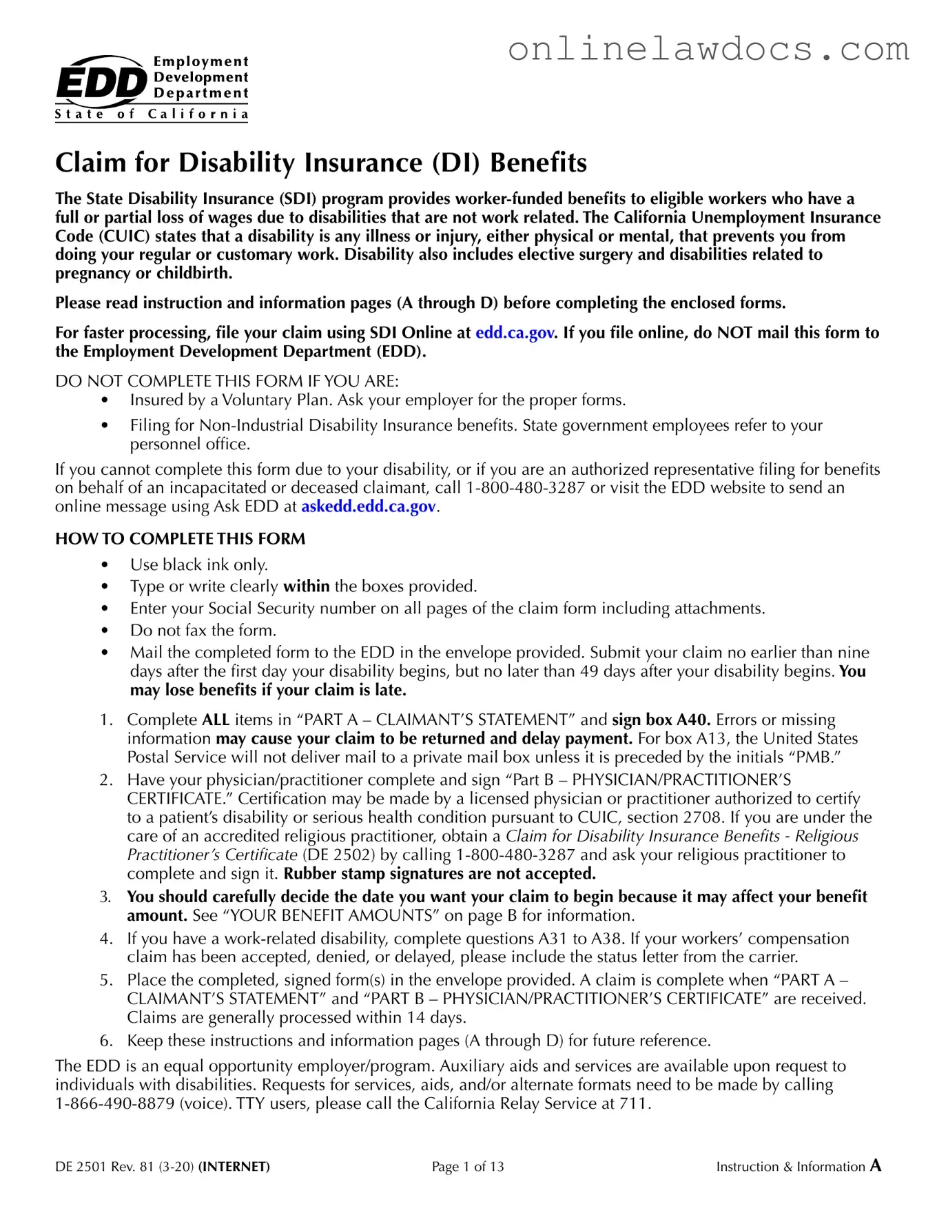 Fill a Valid EDD DE 2501 Form