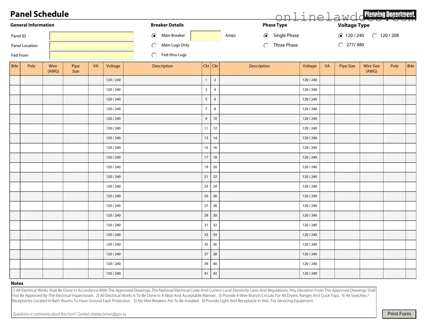Fill a Valid Electrical Panel Schedule Form