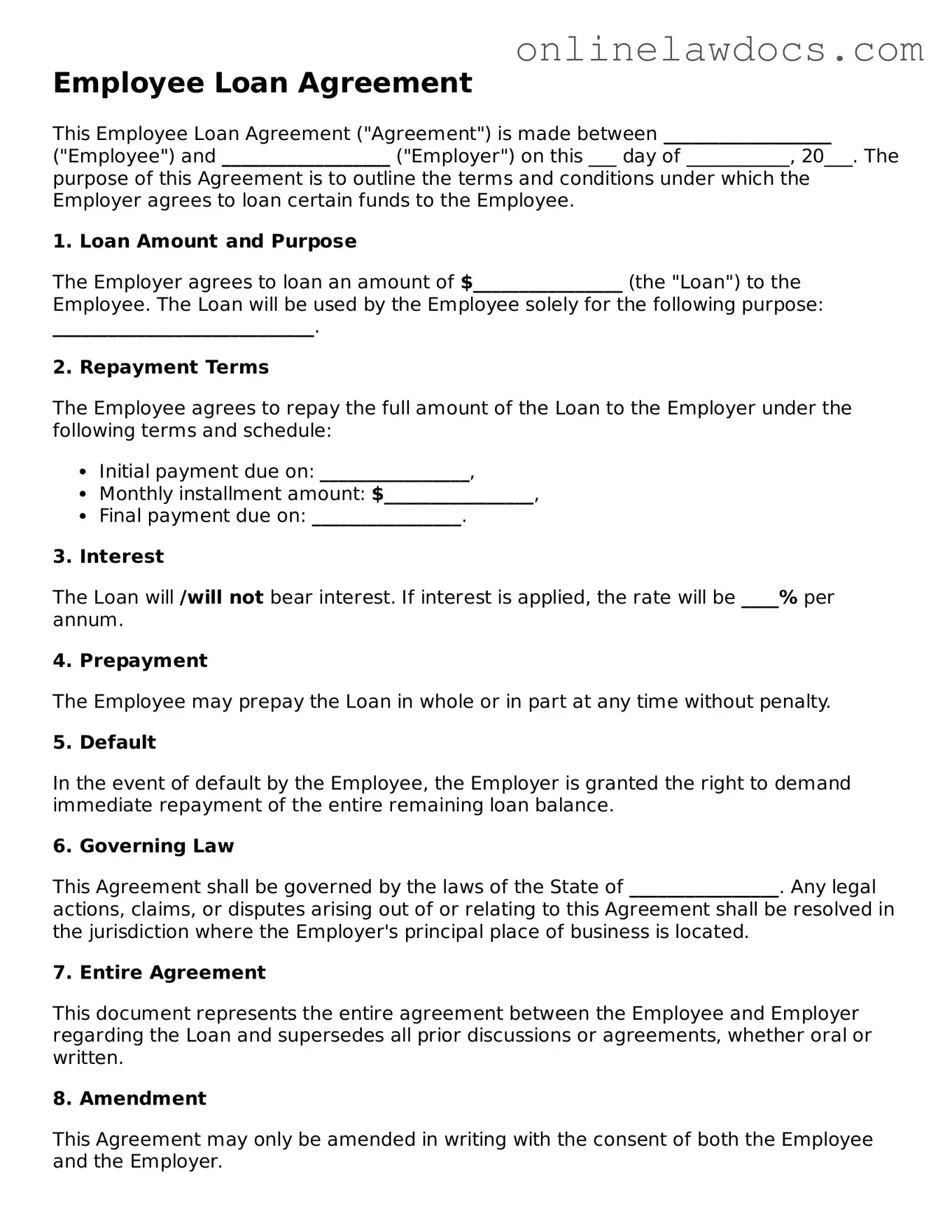 Free Employee Loan Agreement Document