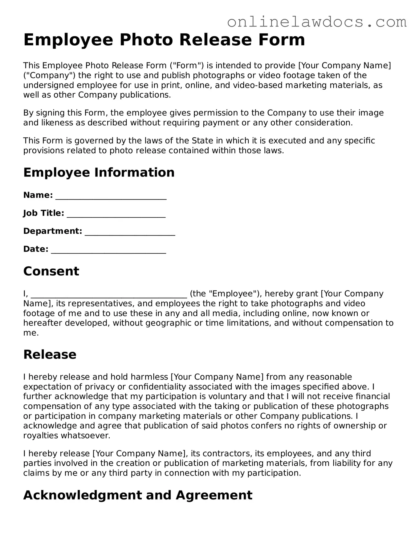 Free Employee Photo Release Document