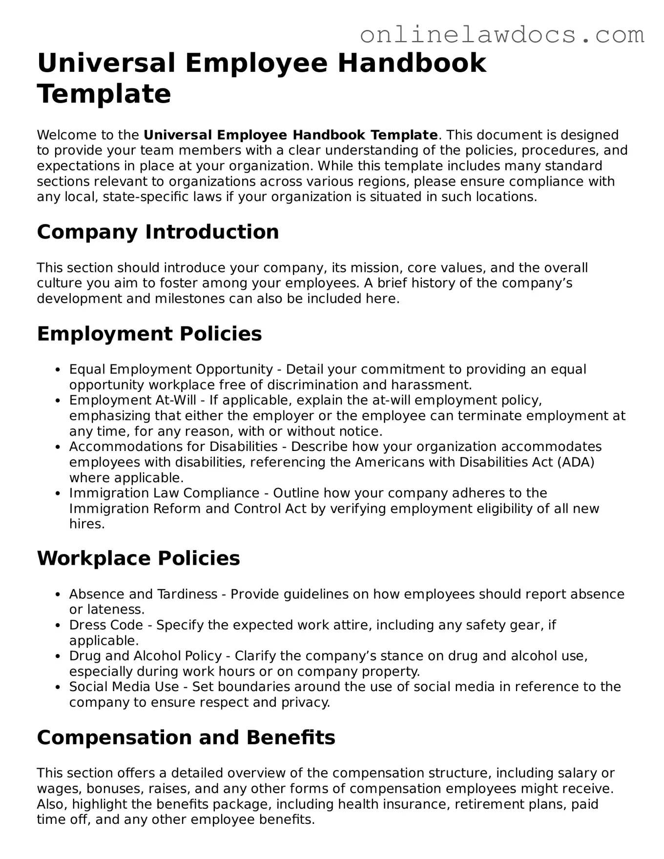 Free Employee Handbook Document