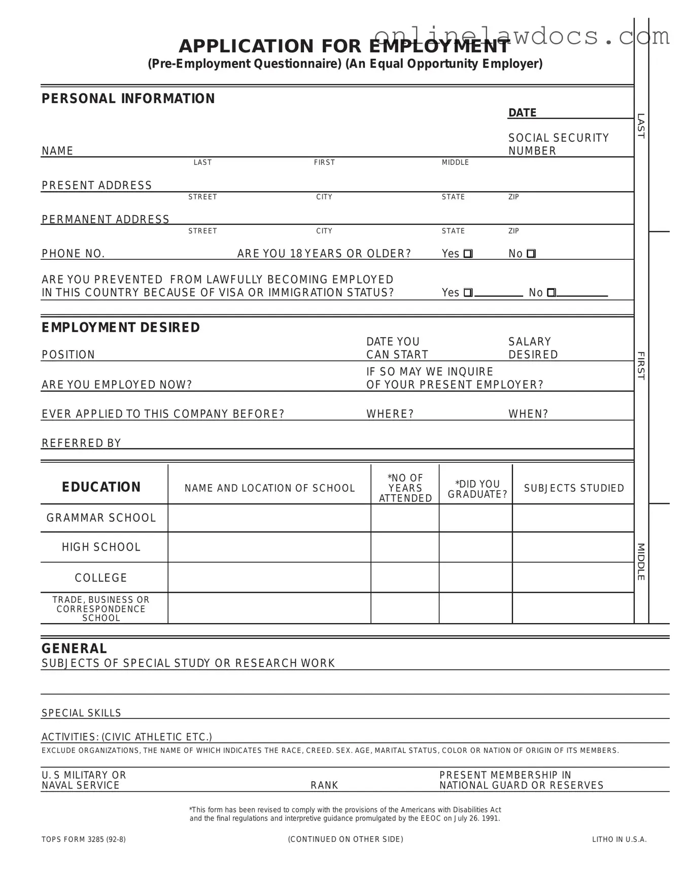Fill a Valid Employment Application Pdf Form