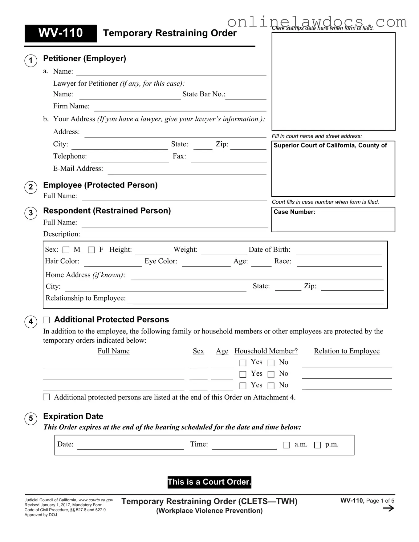 Fill a Valid Fake Restraining Order Form