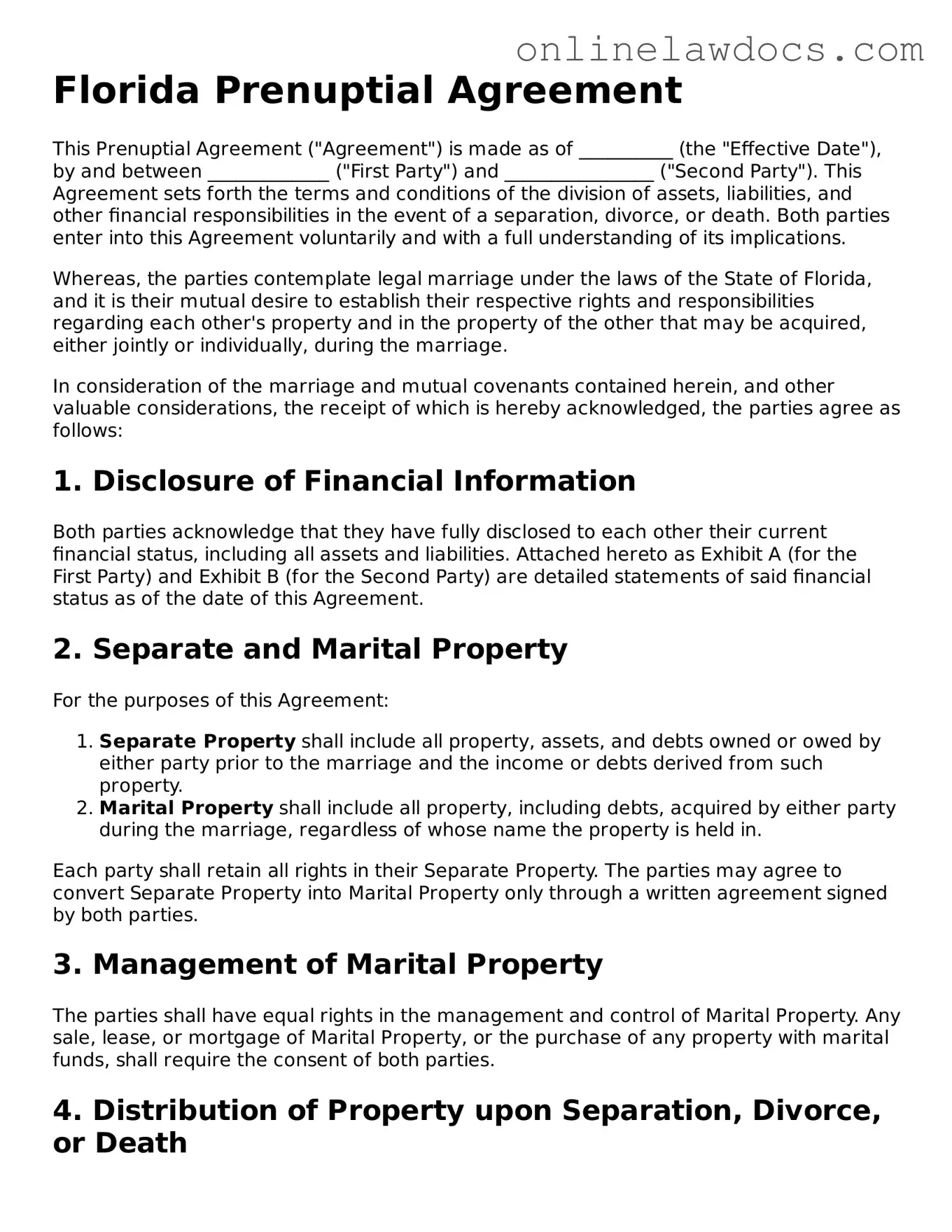Legal  Prenuptial Agreement Document for Florida