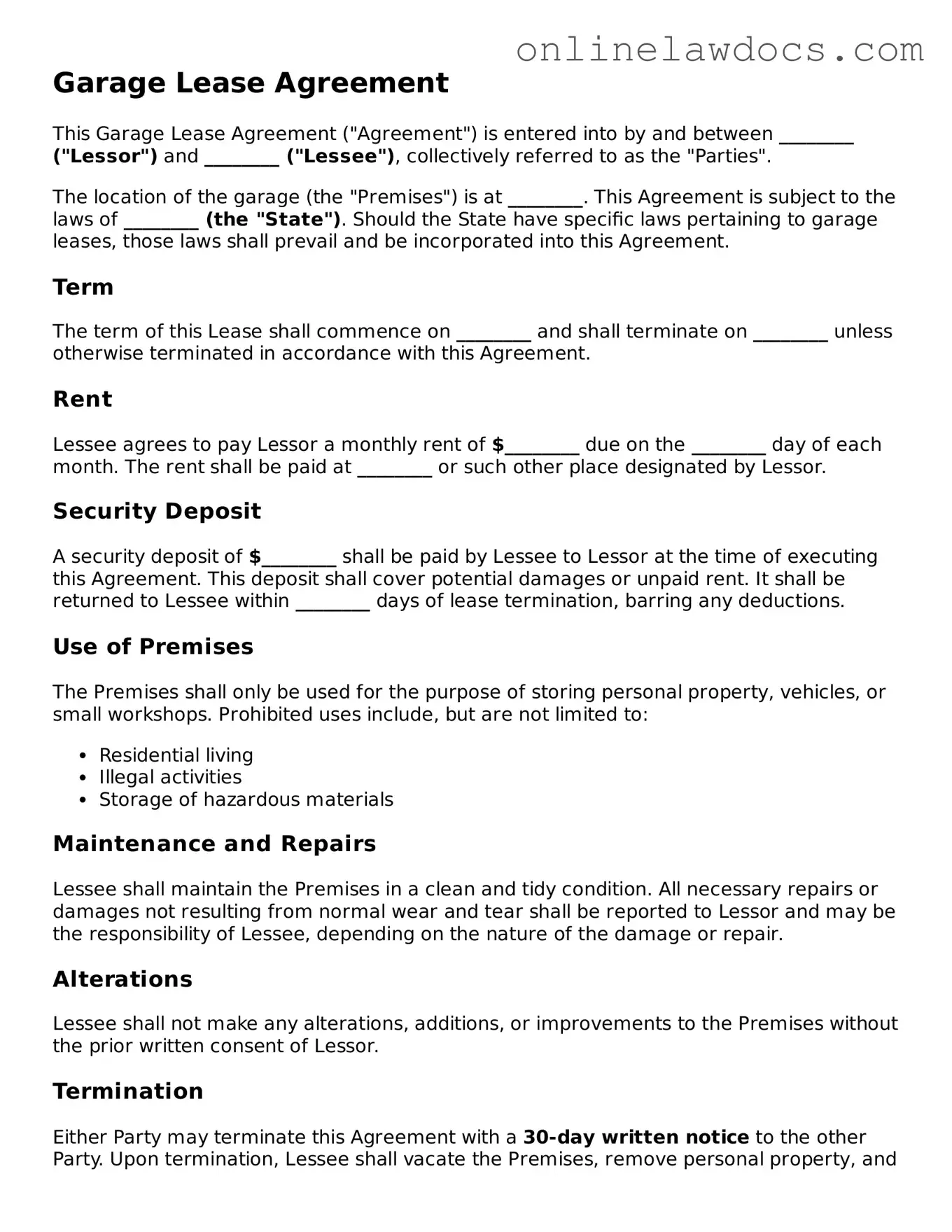 Free Garage Lease Agreement Document