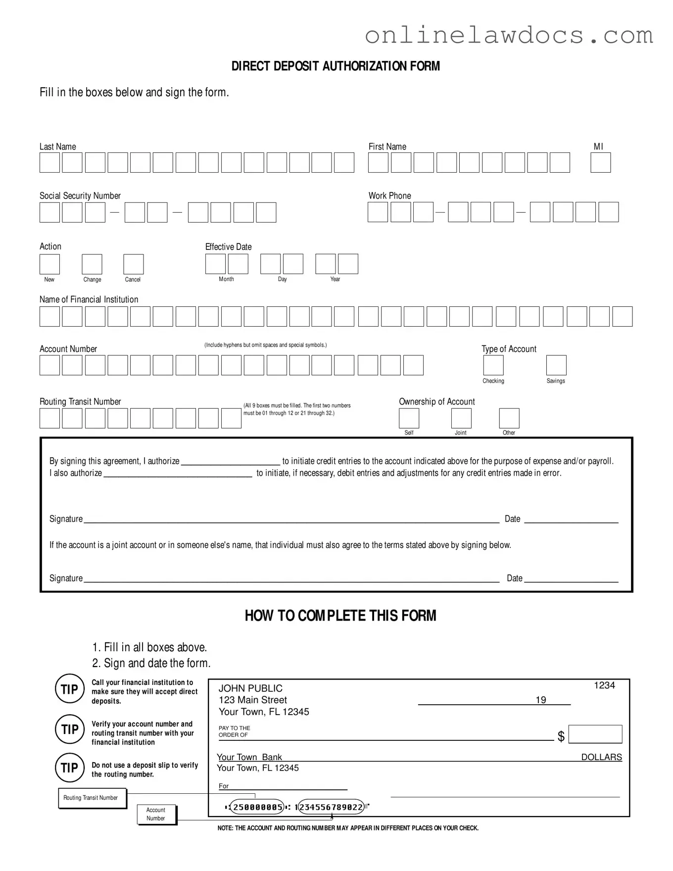 Fill a Valid Generic Direct Deposit Form