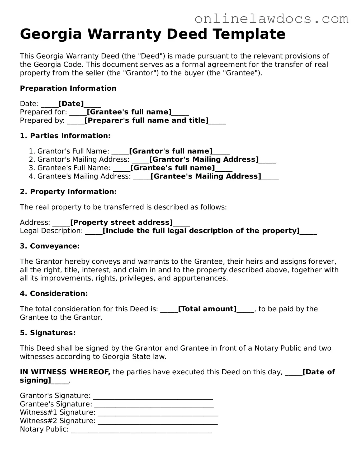 Legal  Deed Document for Georgia