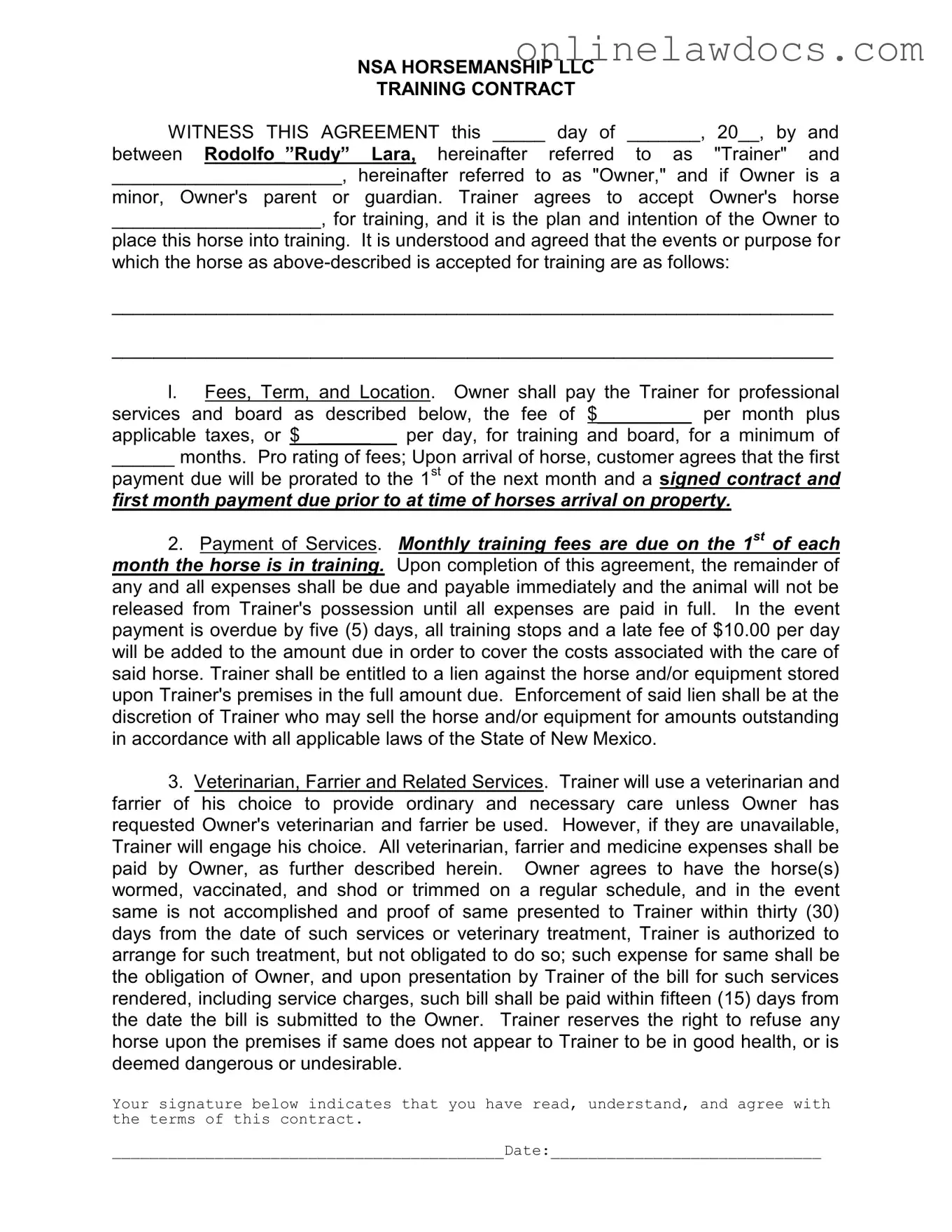 Fill a Valid Horse Training Contract Form