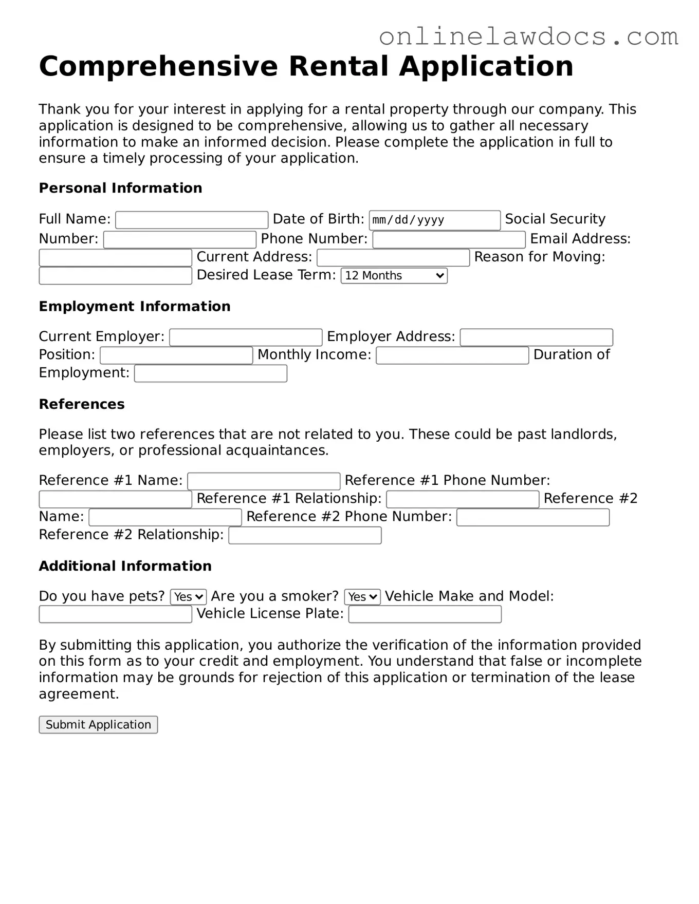 Free Rental Application Document