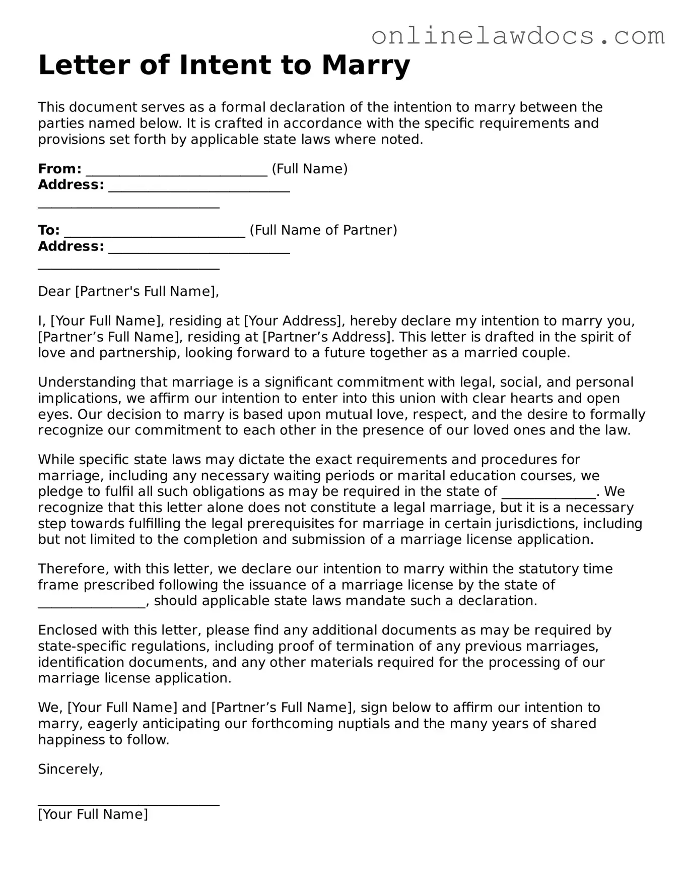 Free Letter of Intent to Marry Document
