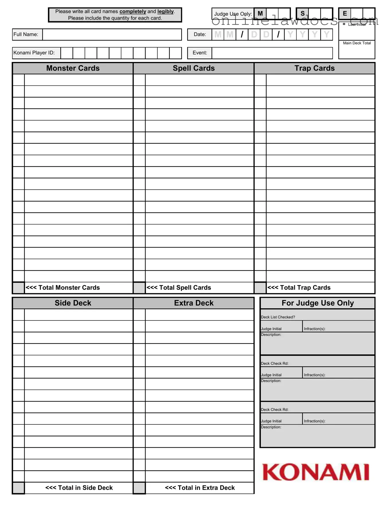 Fill a Valid Konami Decklist Form