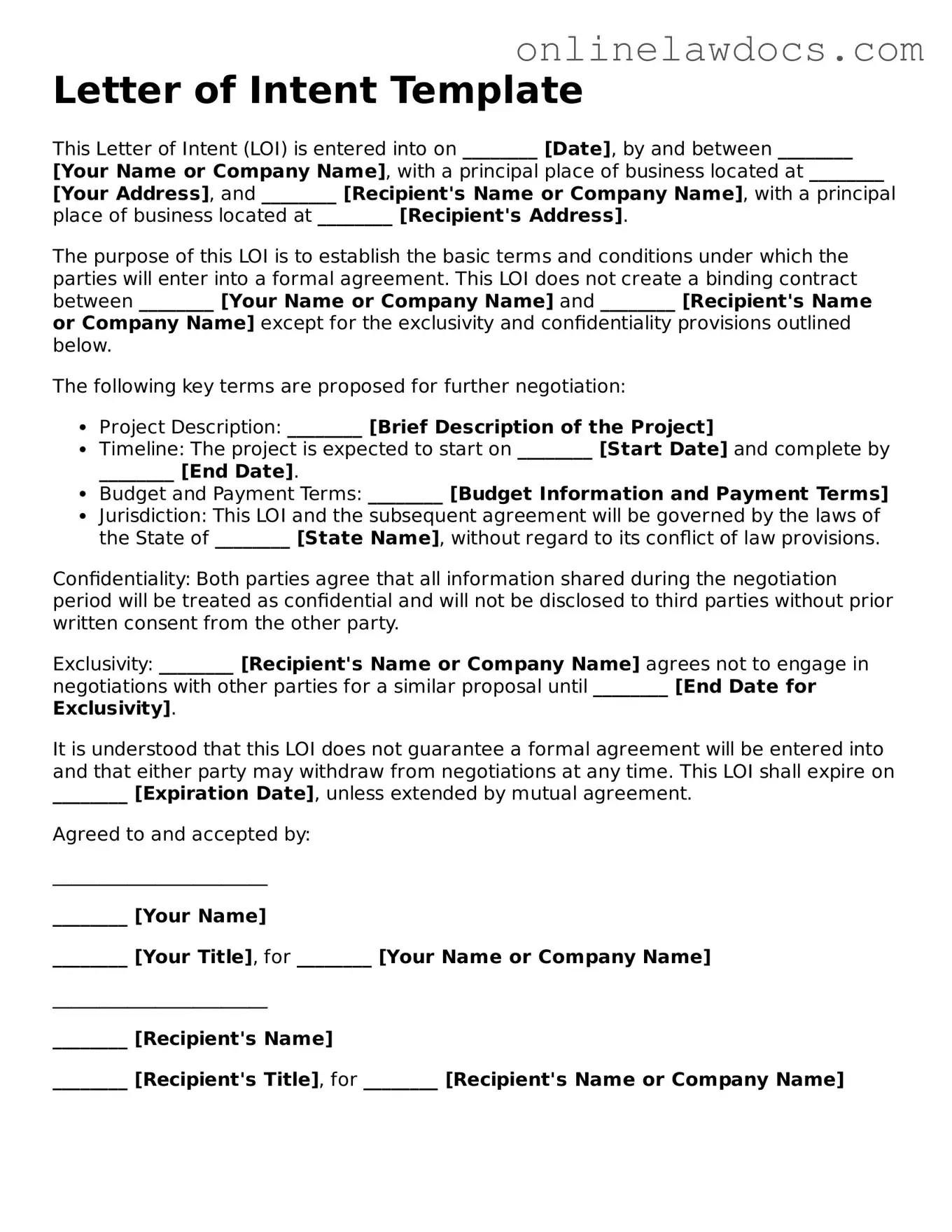 Free Letter of Intent Document