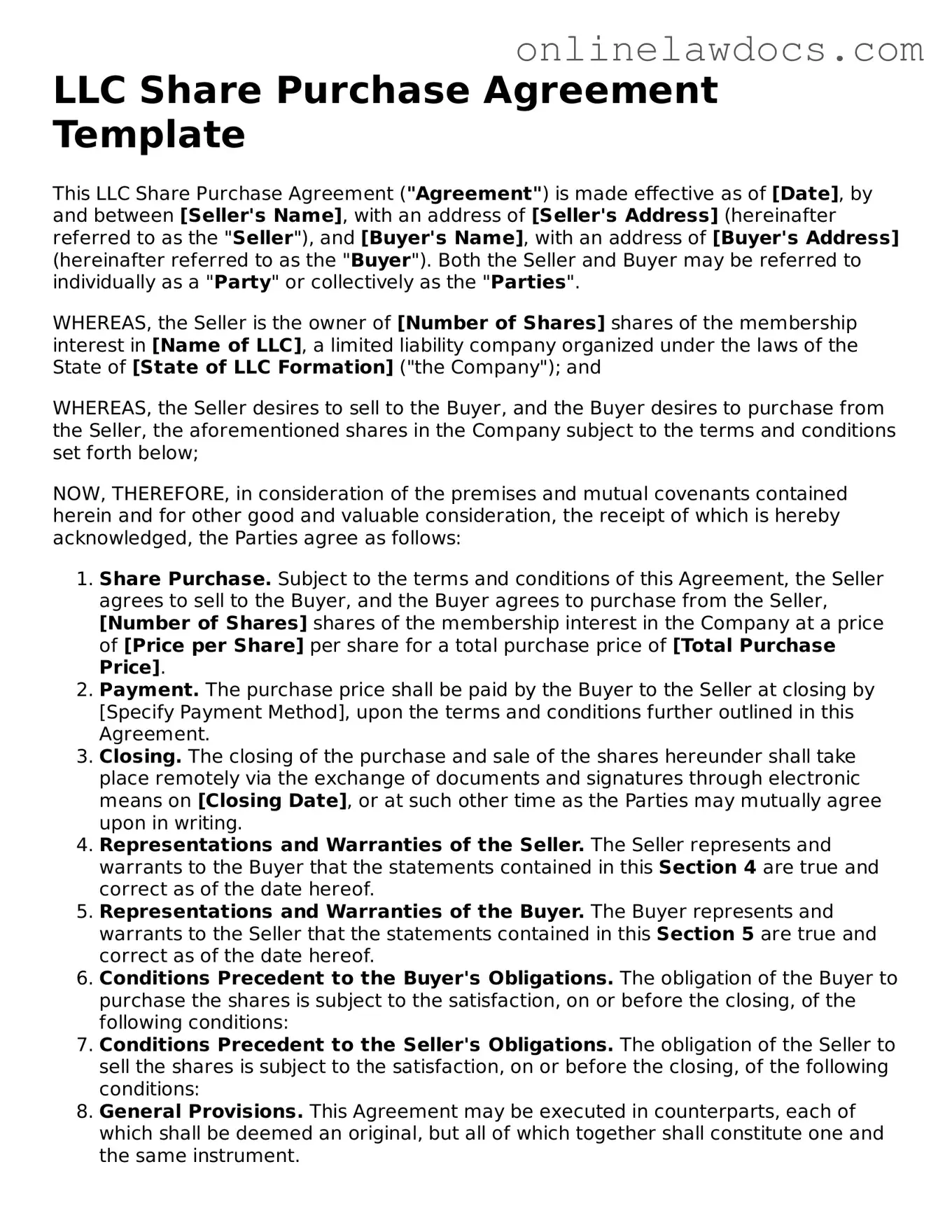 Free LLC Share Purchase Agreement Document