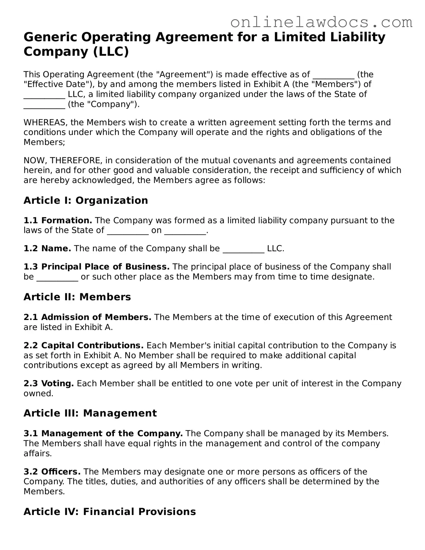 Free Operating Agreement Document