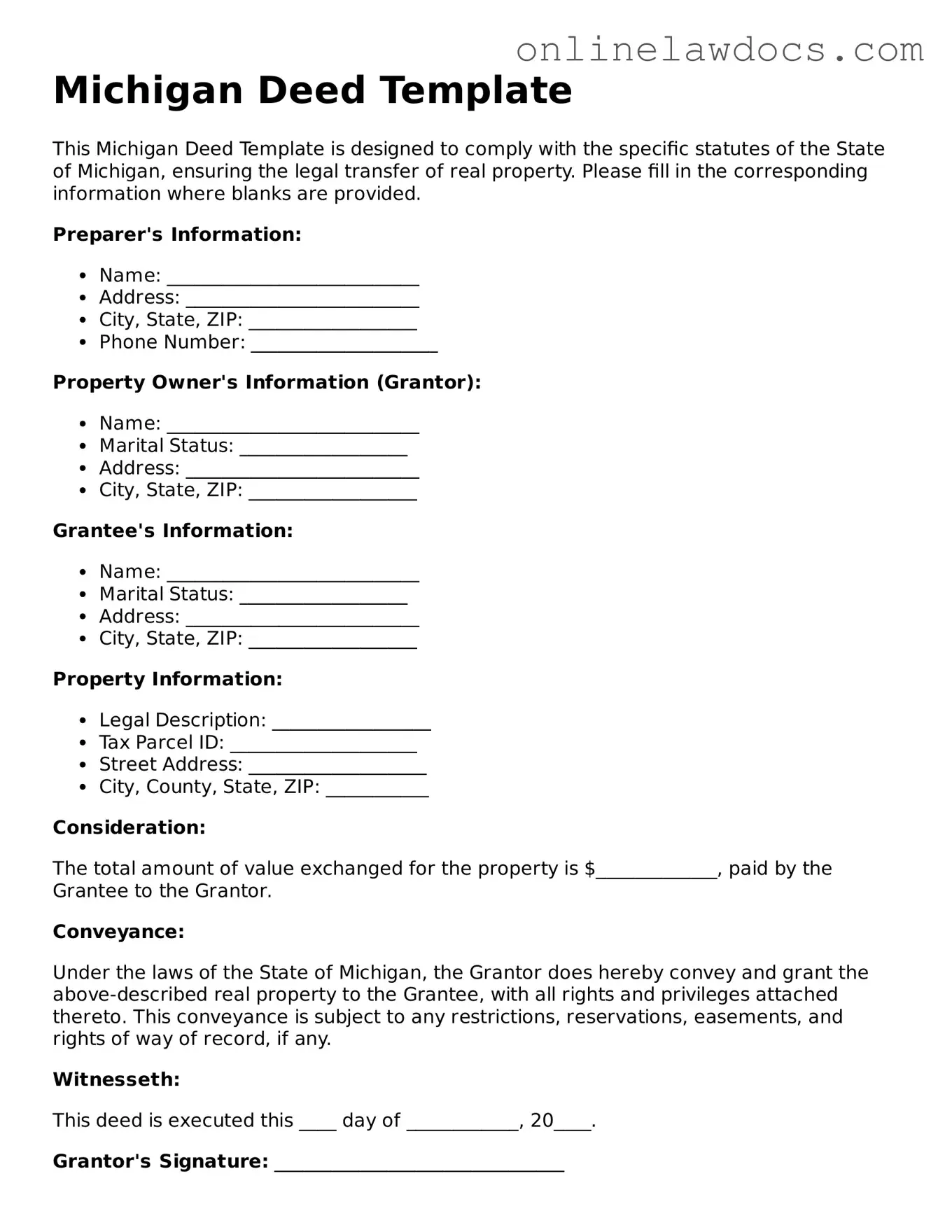 Legal  Deed Document for Michigan