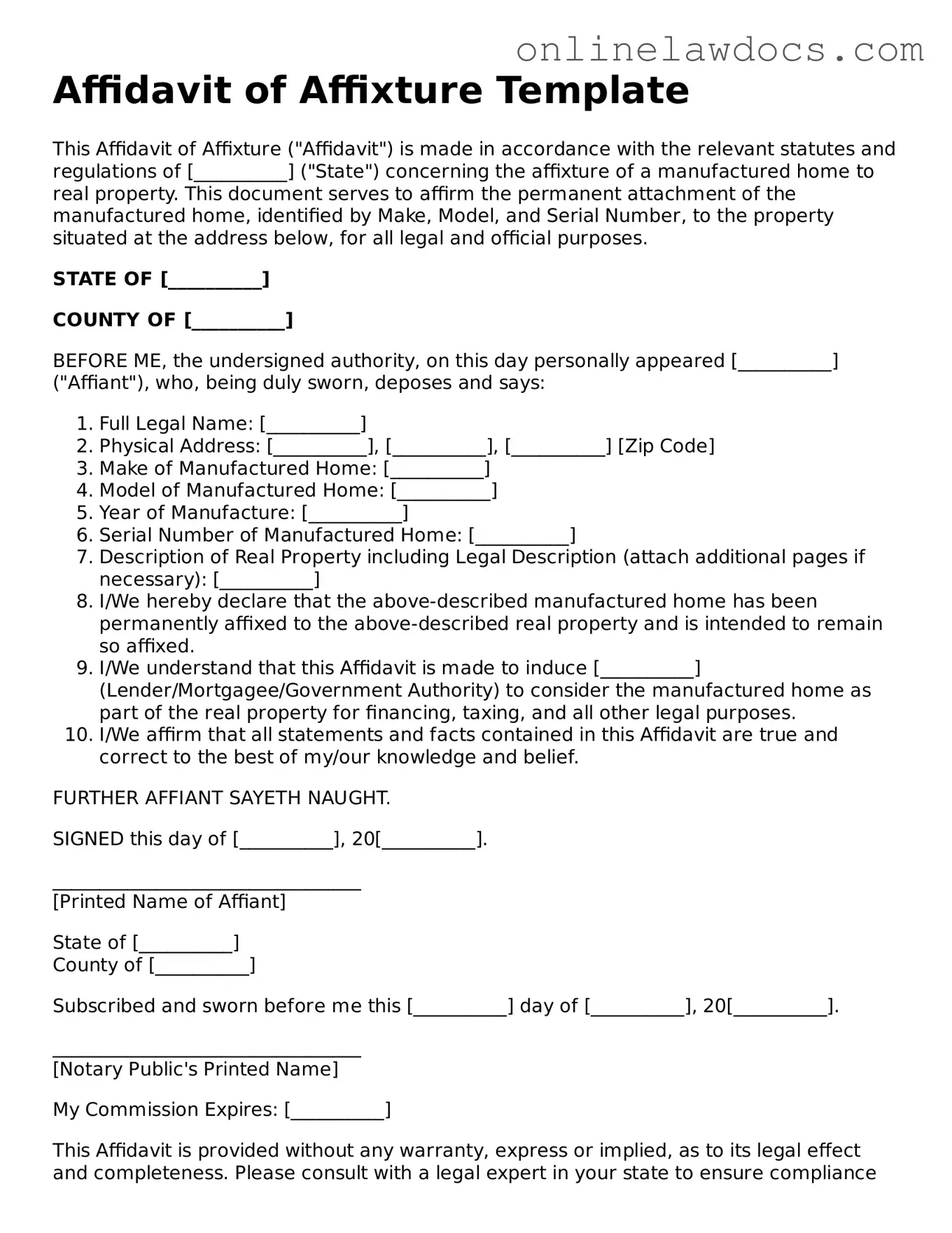 Free Affidavit of Affixture Document