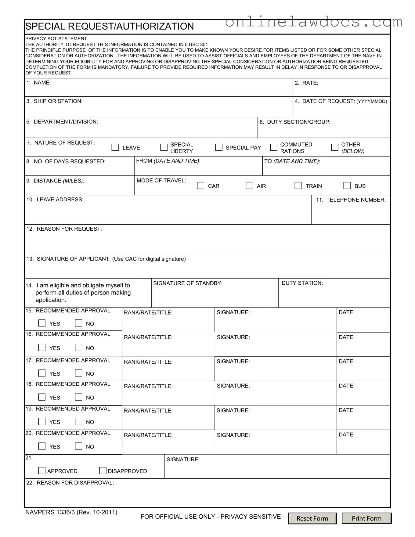 Fill a Valid Navpers 1336 3 Form
