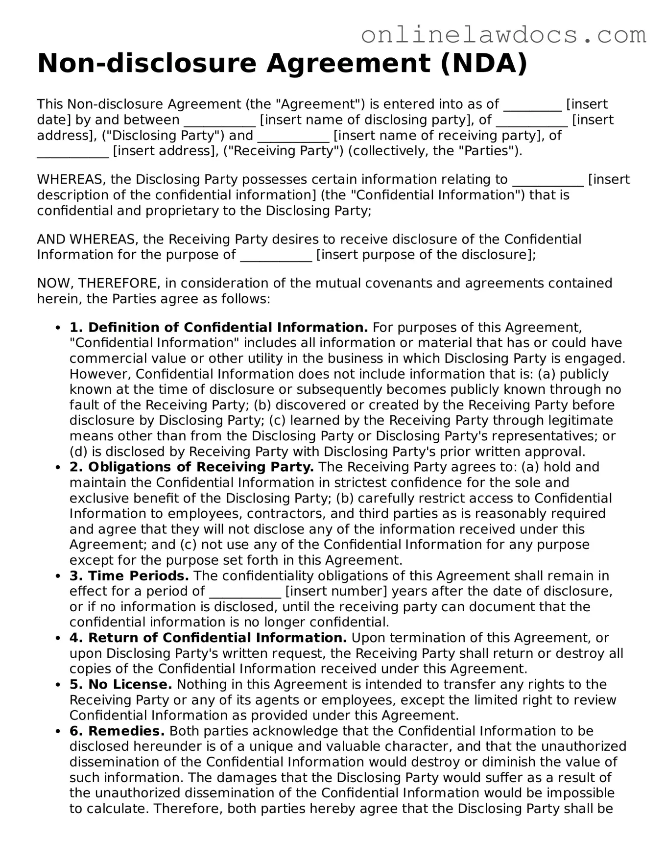 Free Non-disclosure Agreement Document