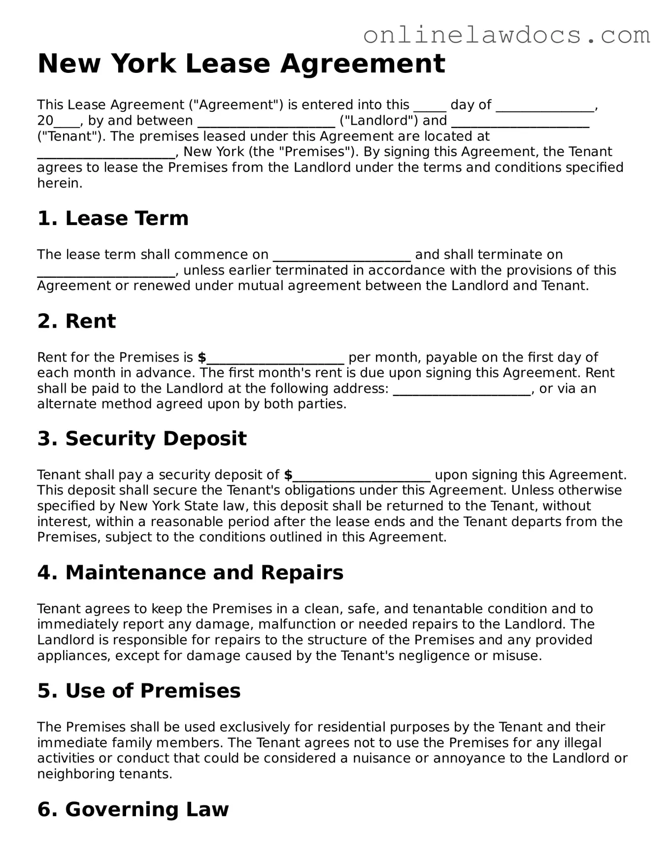 Legal  Lease Agreement Document for New York