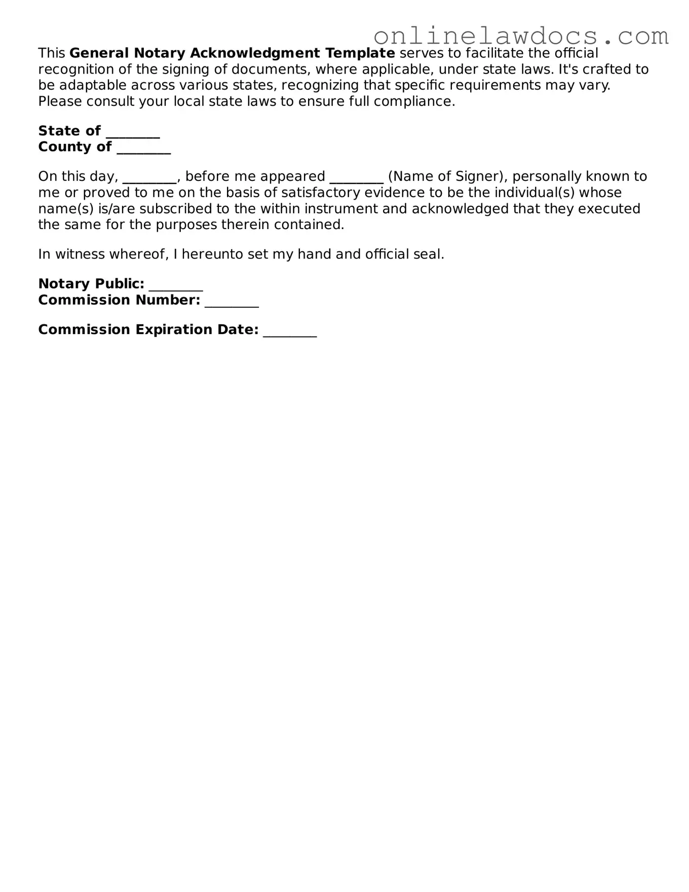 Free Notary Acknowledgement Document