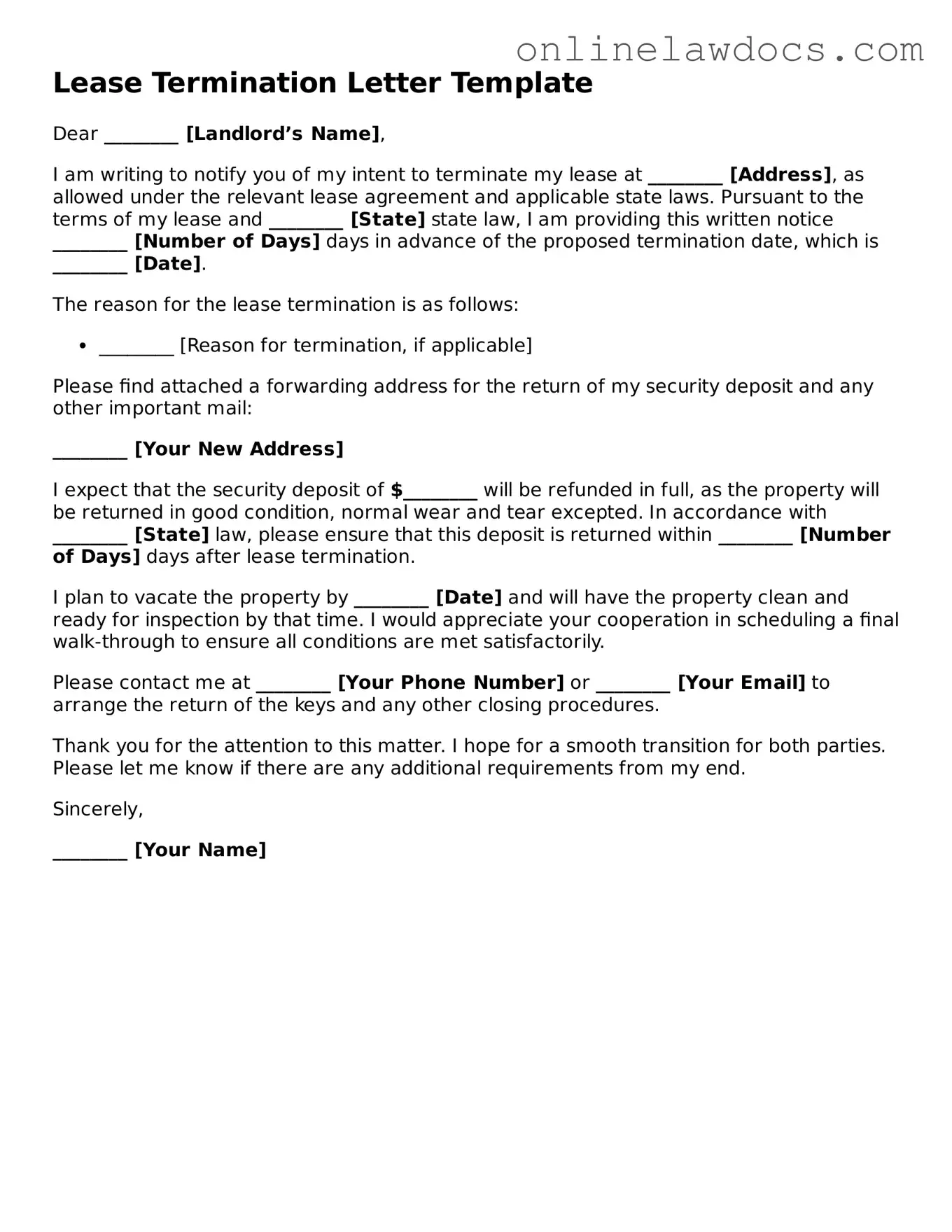 Free Lease Termination Letter Document