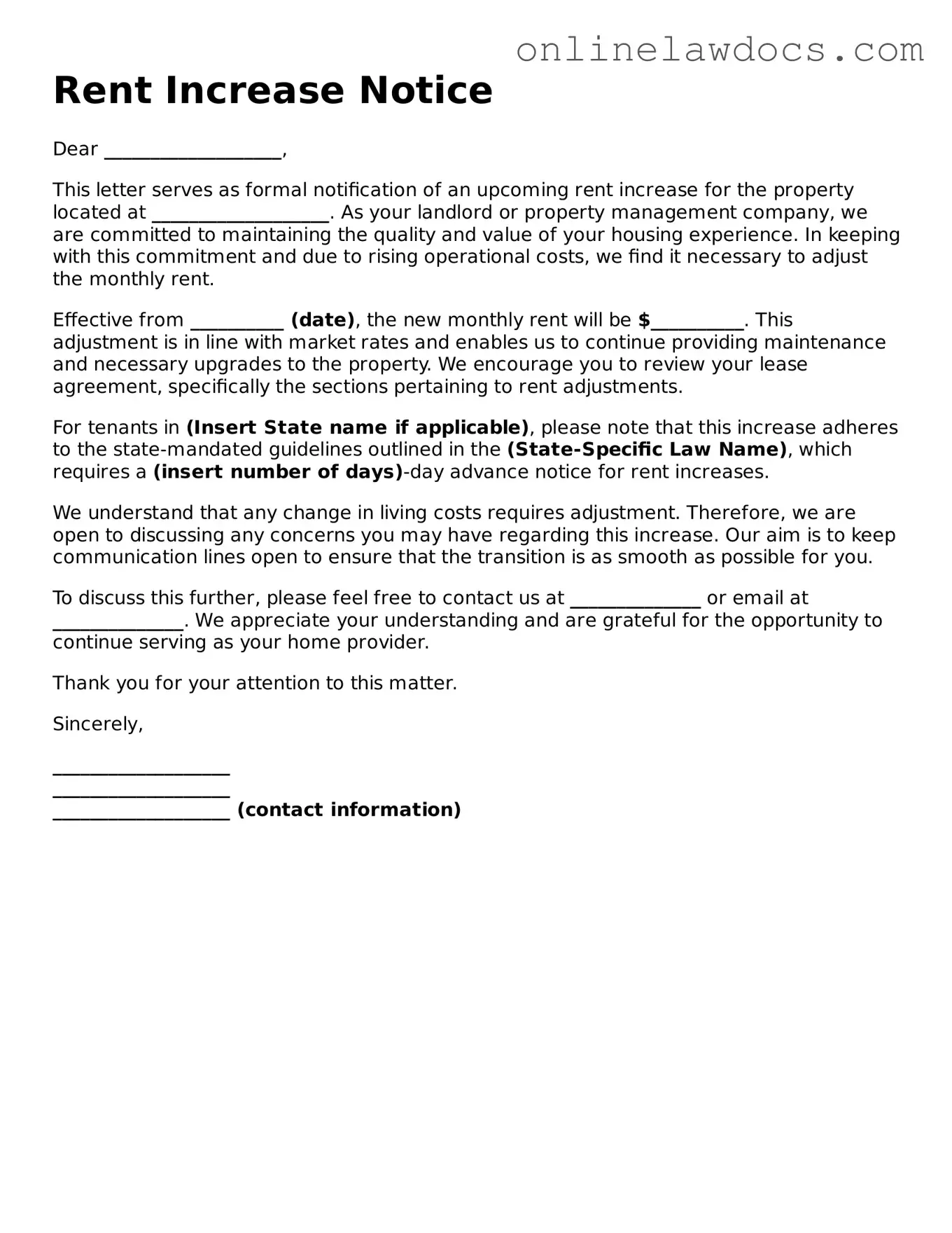 Free Rent Increase Letter Document
