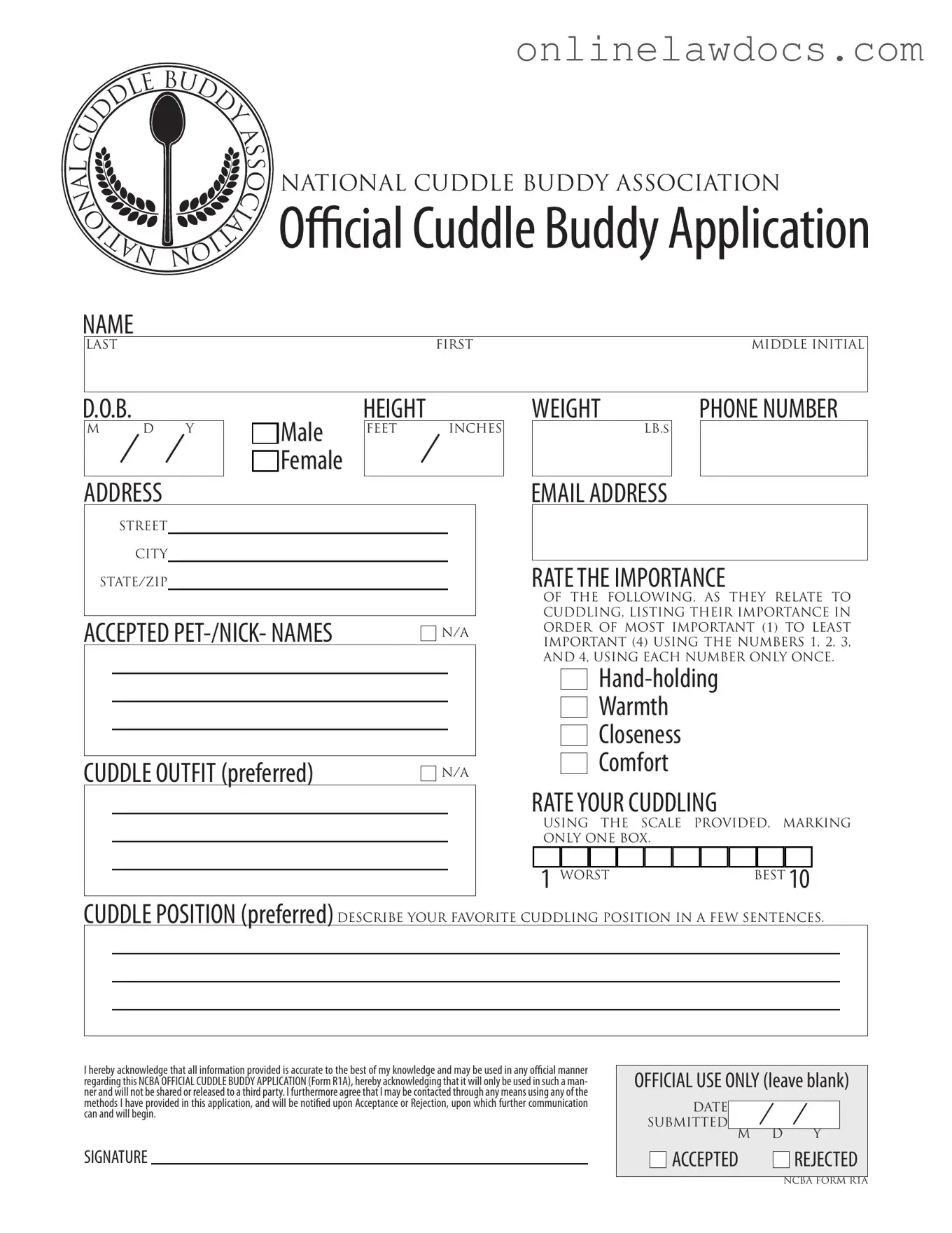 Fill a Valid Cuddle Buddy Application Form
