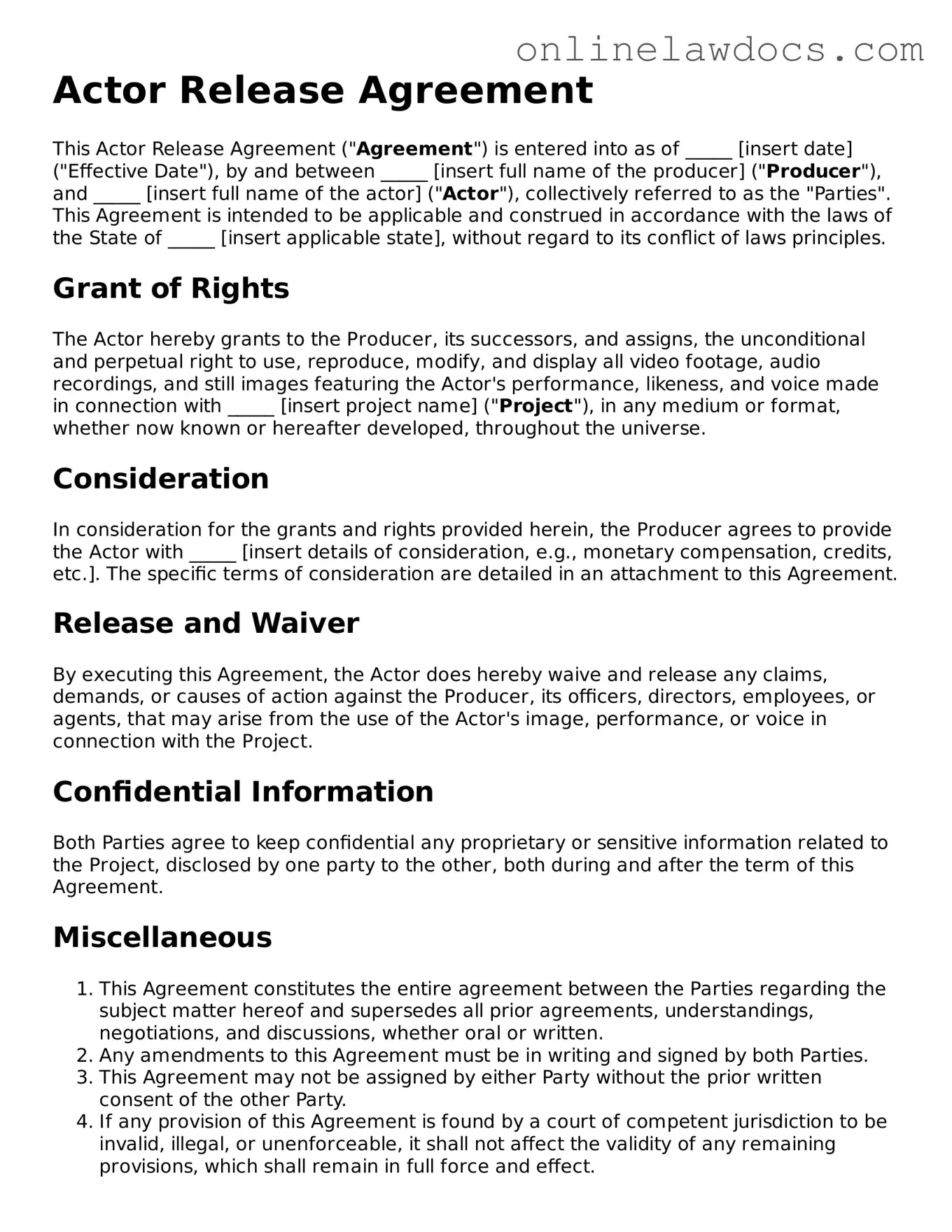Free Actor Release Document