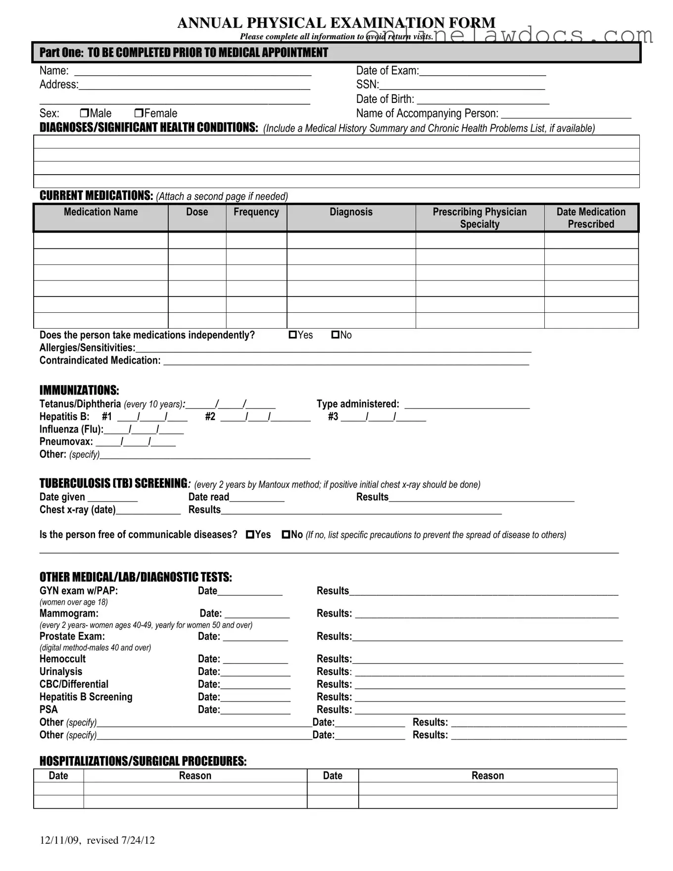 Fill a Valid Annual Physical Examination Form
