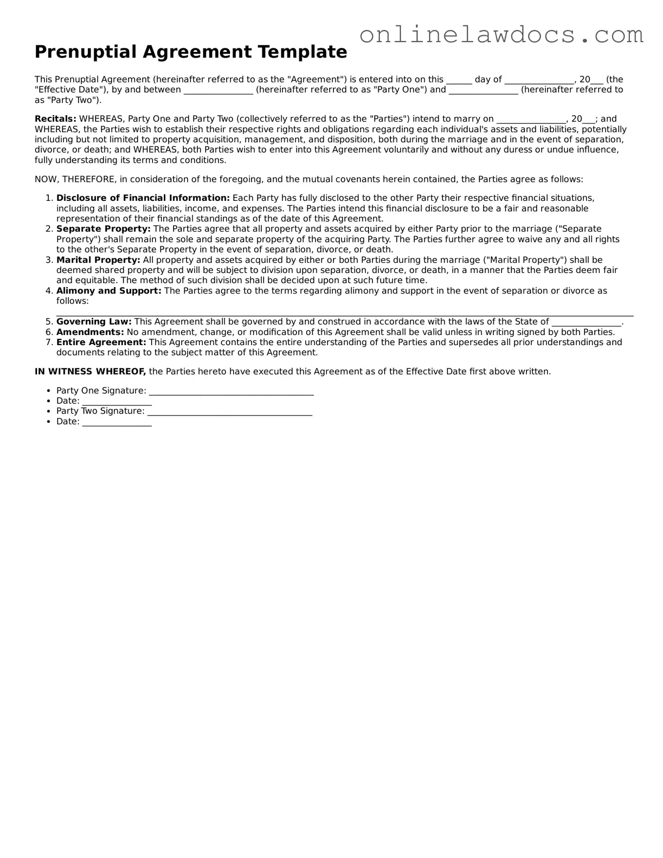 Free Prenuptial Agreement Document