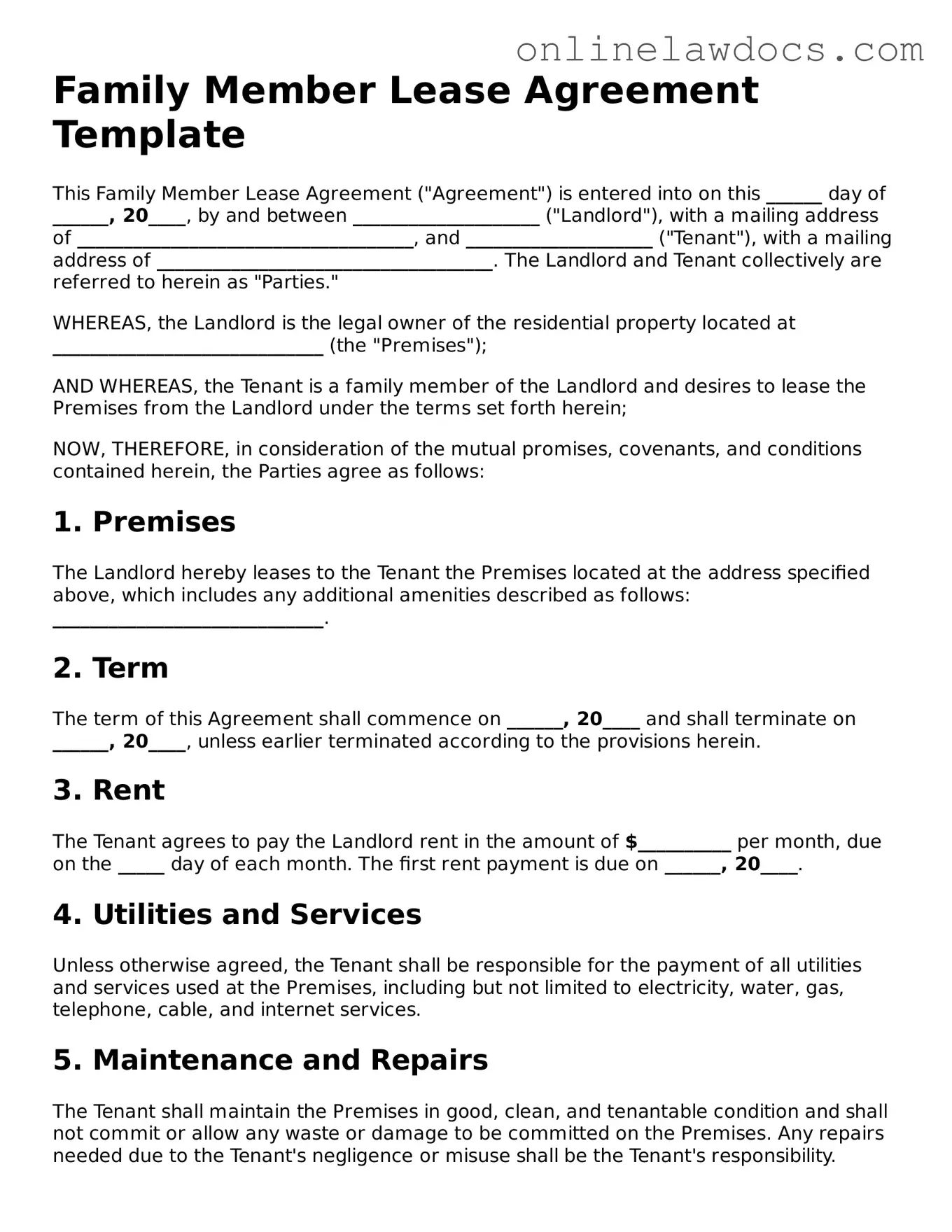 Free Family Member Lease Agreement Document