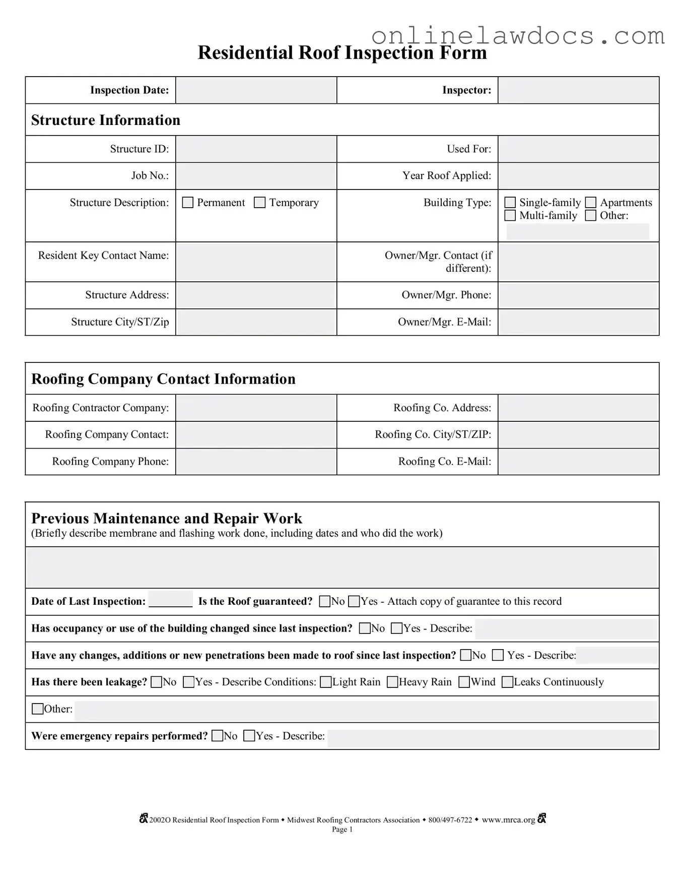Fill a Valid Roof Inspection Form